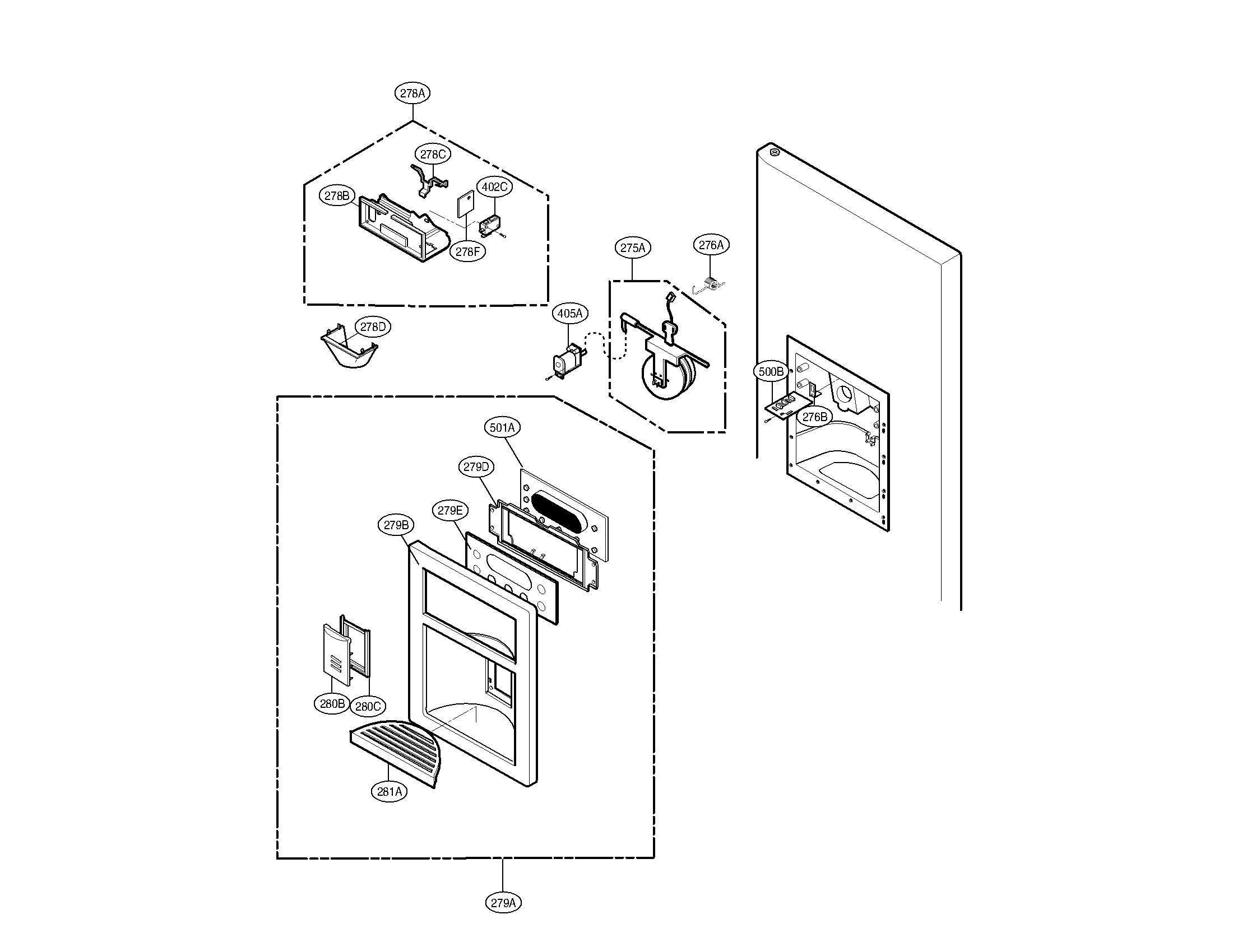Kenmore Elite 79579753904 dispenser parts diagram