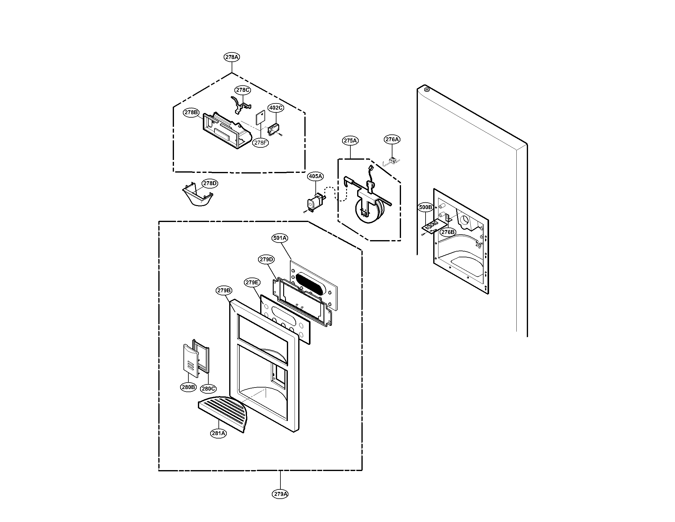 Kenmore Elite 79578503801 dispenser parts diagram