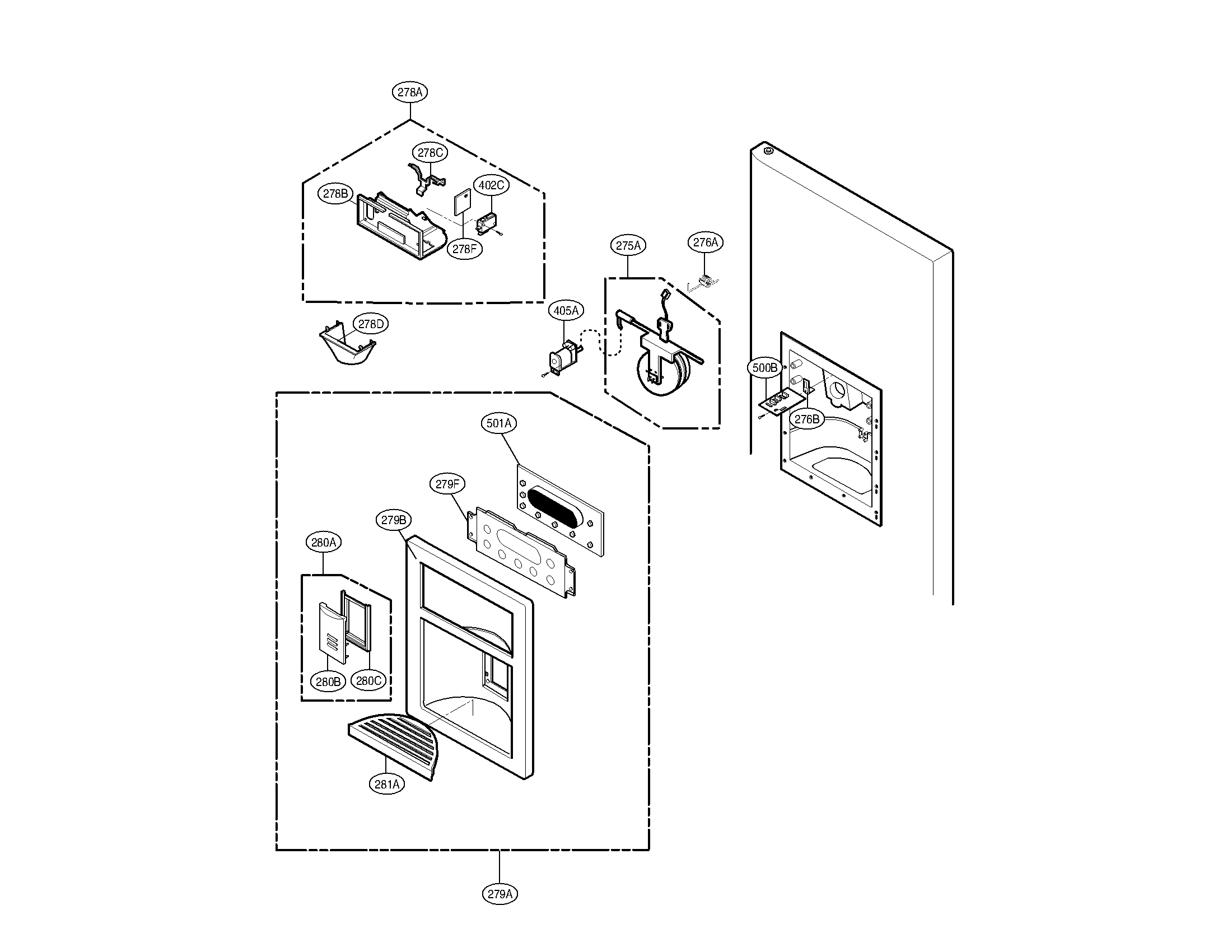 Kenmore 79571022010 dispenser parts diagram