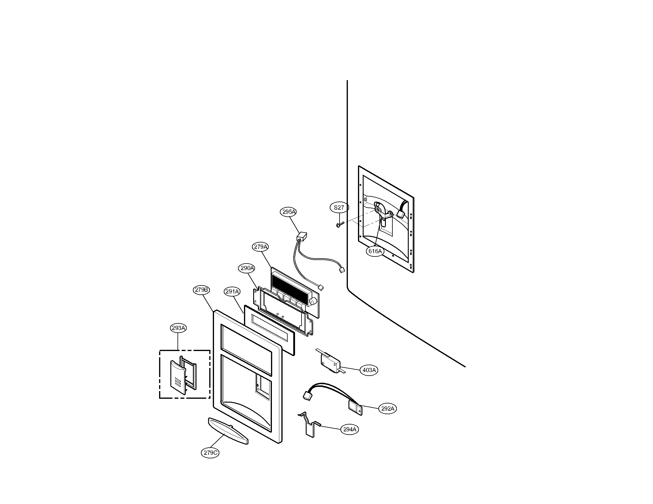 Kenmore Elite 79578544803 dispenser parts diagram