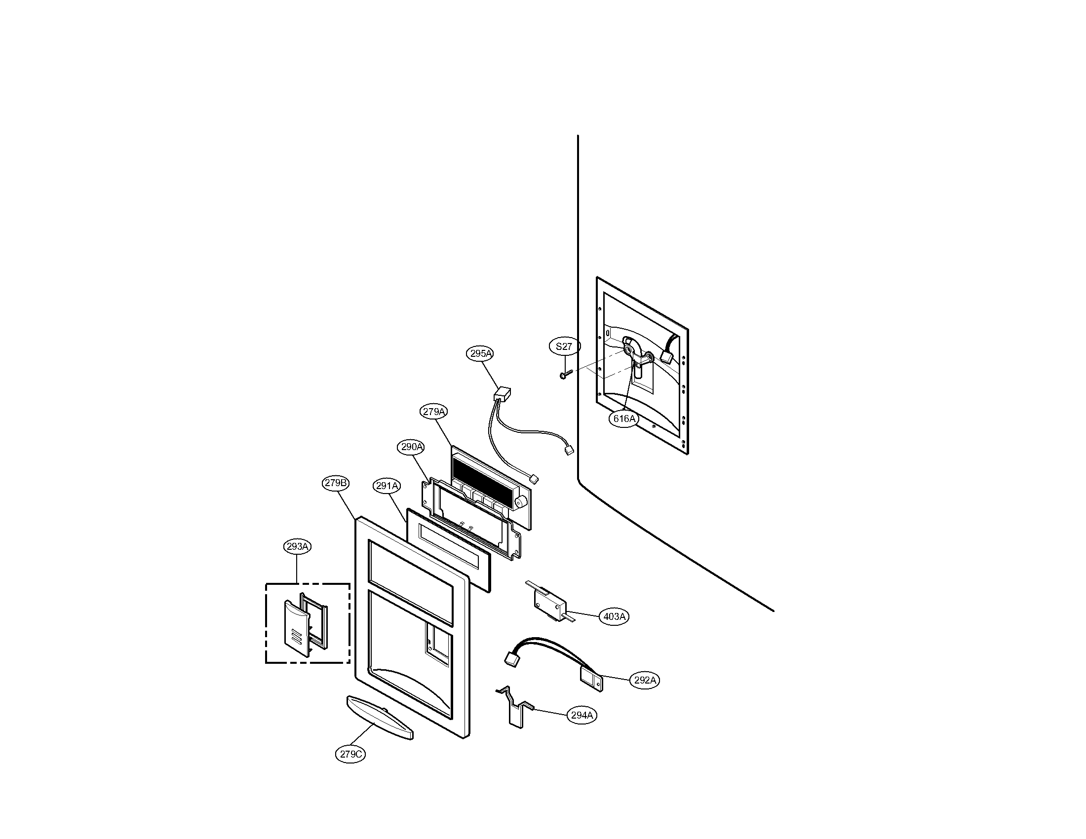Kenmore Elite 79578546803 dispenser parts diagram