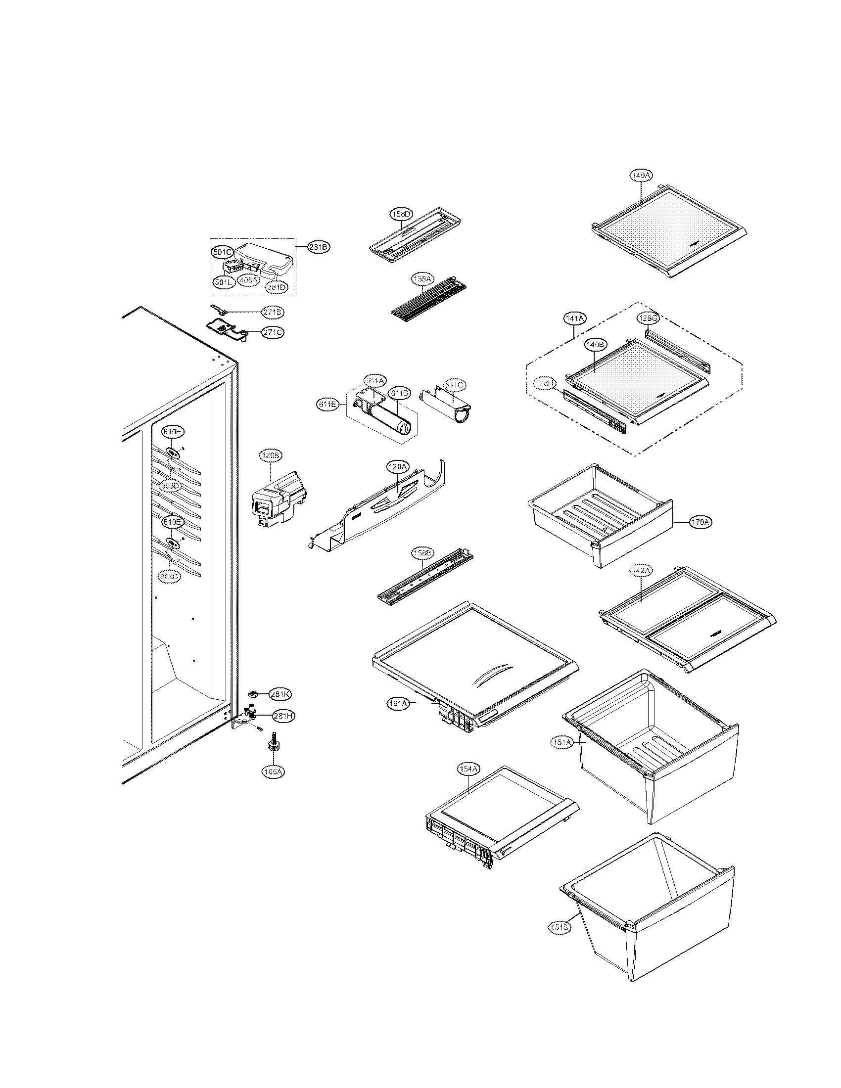 Kenmore Elite 79551083010 refrigerator compartment parts diagram
