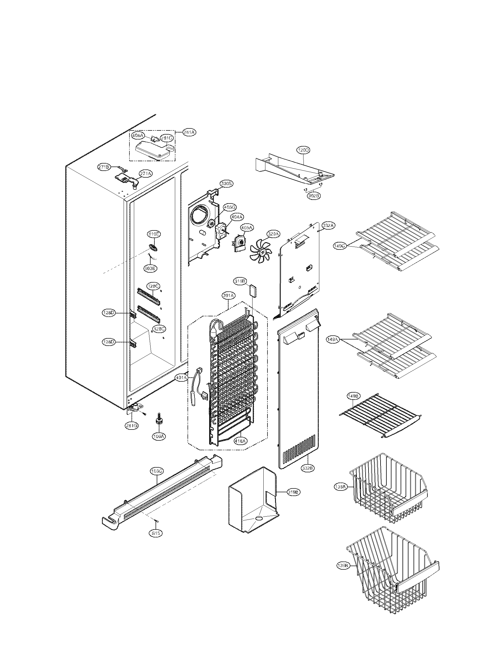 Kenmore Elite 79551086010 freezer compartment parts diagram