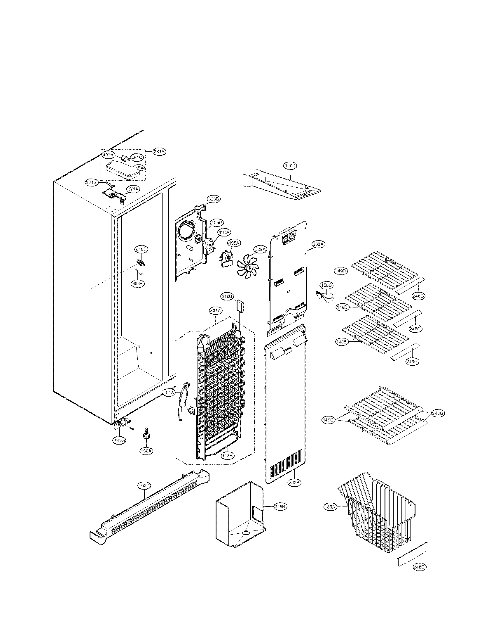 Kenmore Elite 79551374010 freezer compartment parts diagram