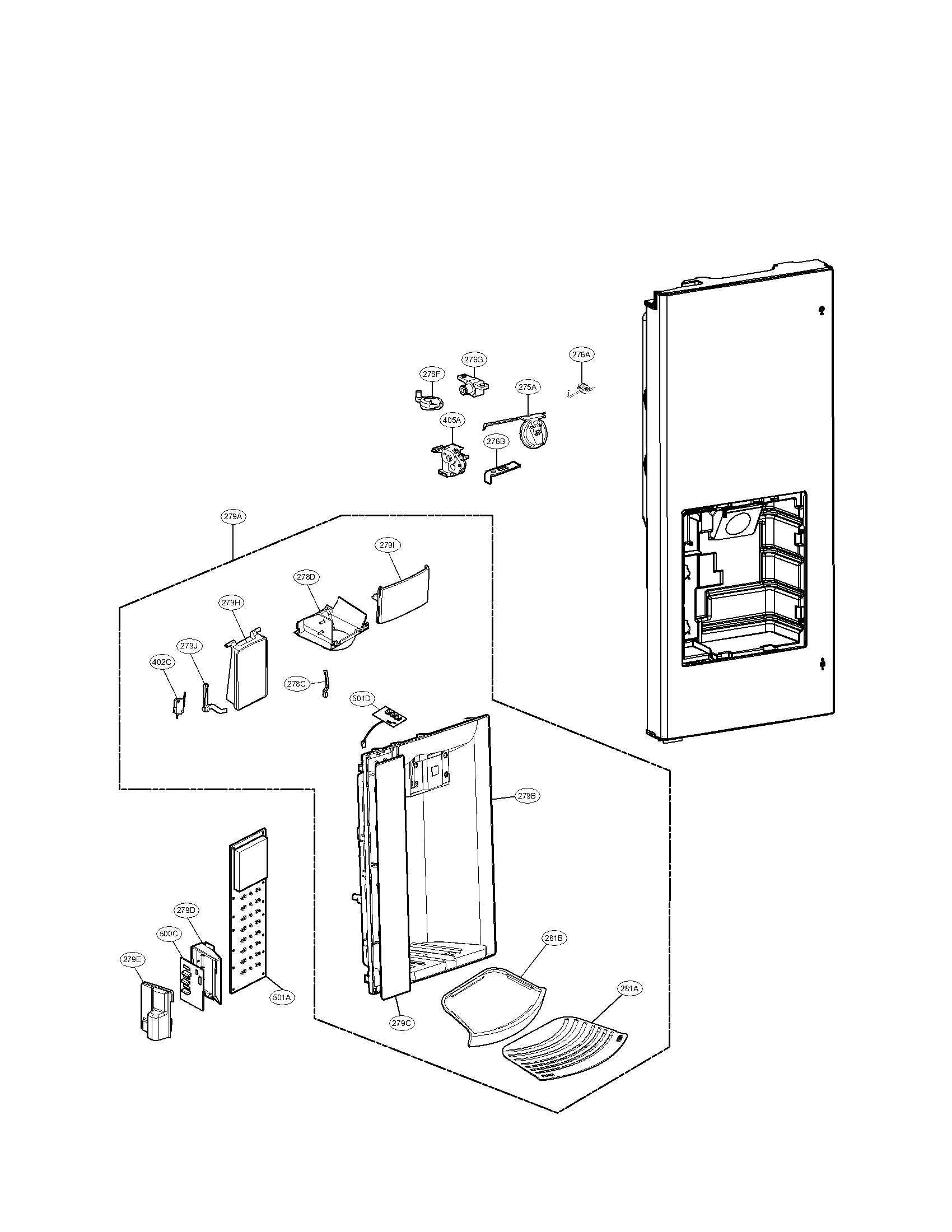 LG LFX25976SW/00 dispenser parts diagram