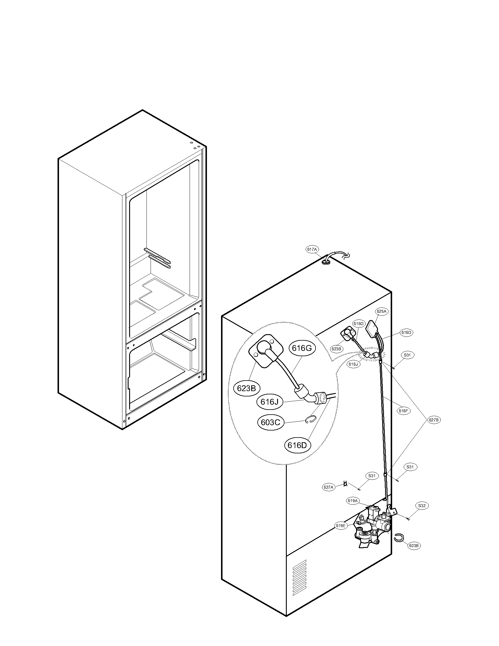 LG LFX25976SW/00 valve and water parts diagram