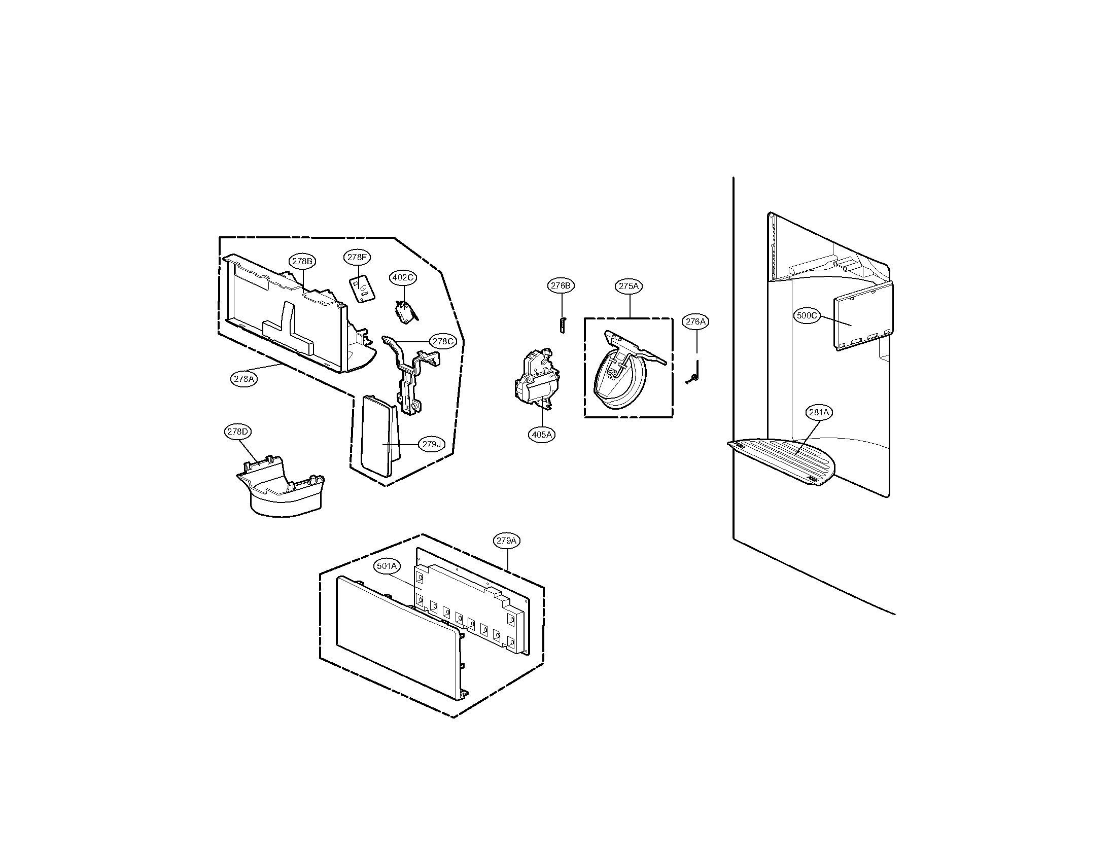 Kenmore Elite 79579782900 dispenser parts diagram