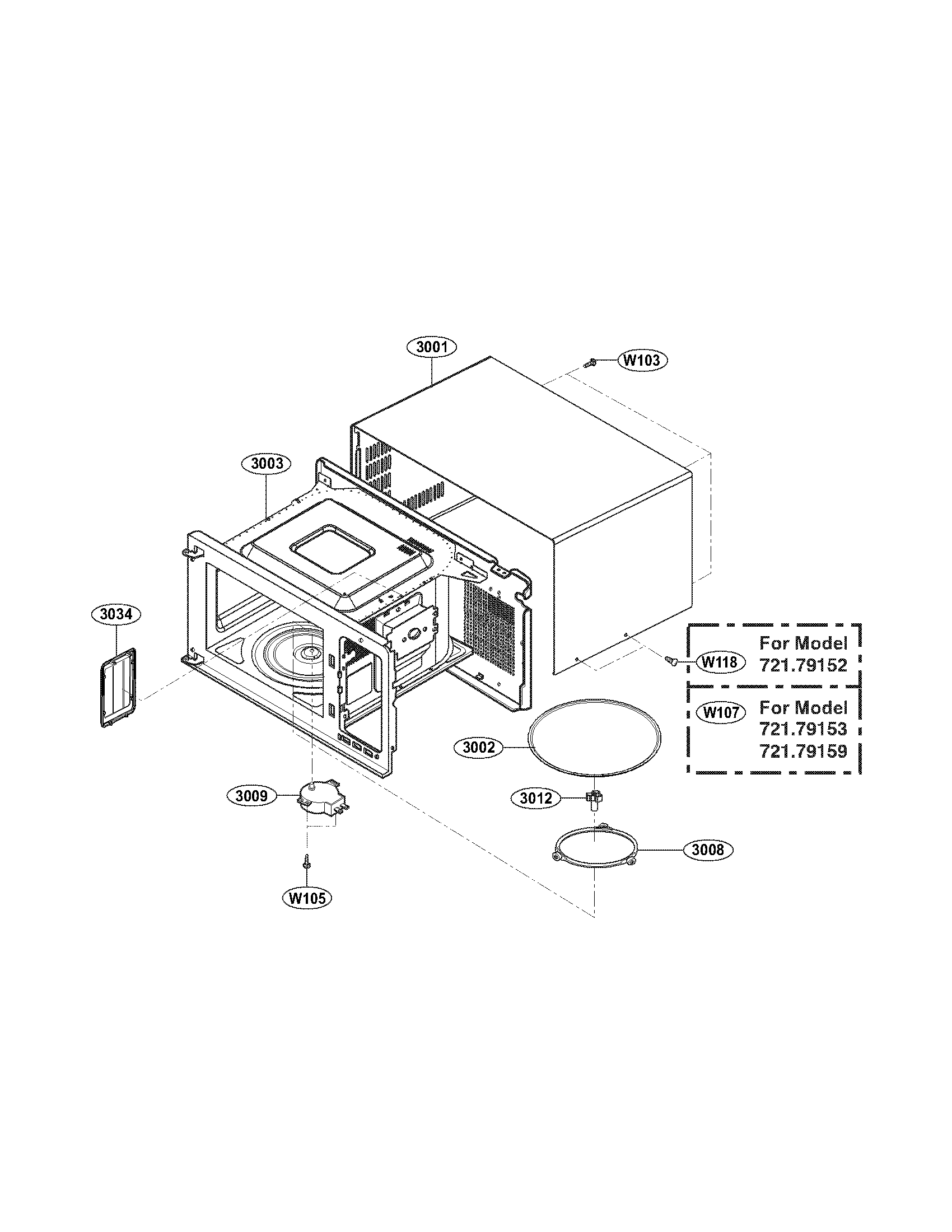 Kenmore 72179152010 oven cavity parts diagram