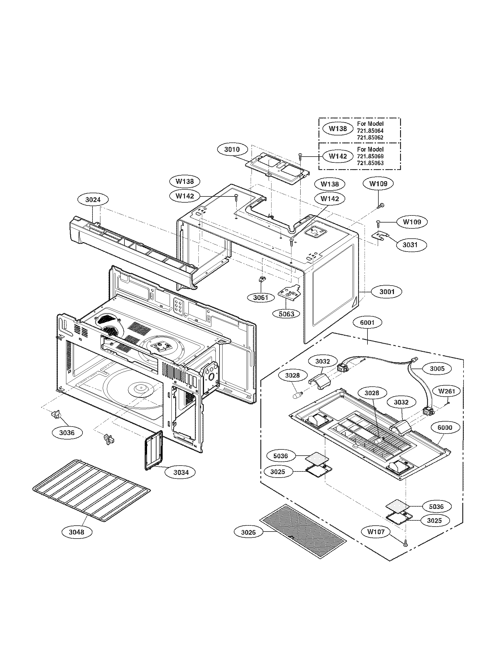 Kenmore 72185063010 oven cavity parts assembly diagram