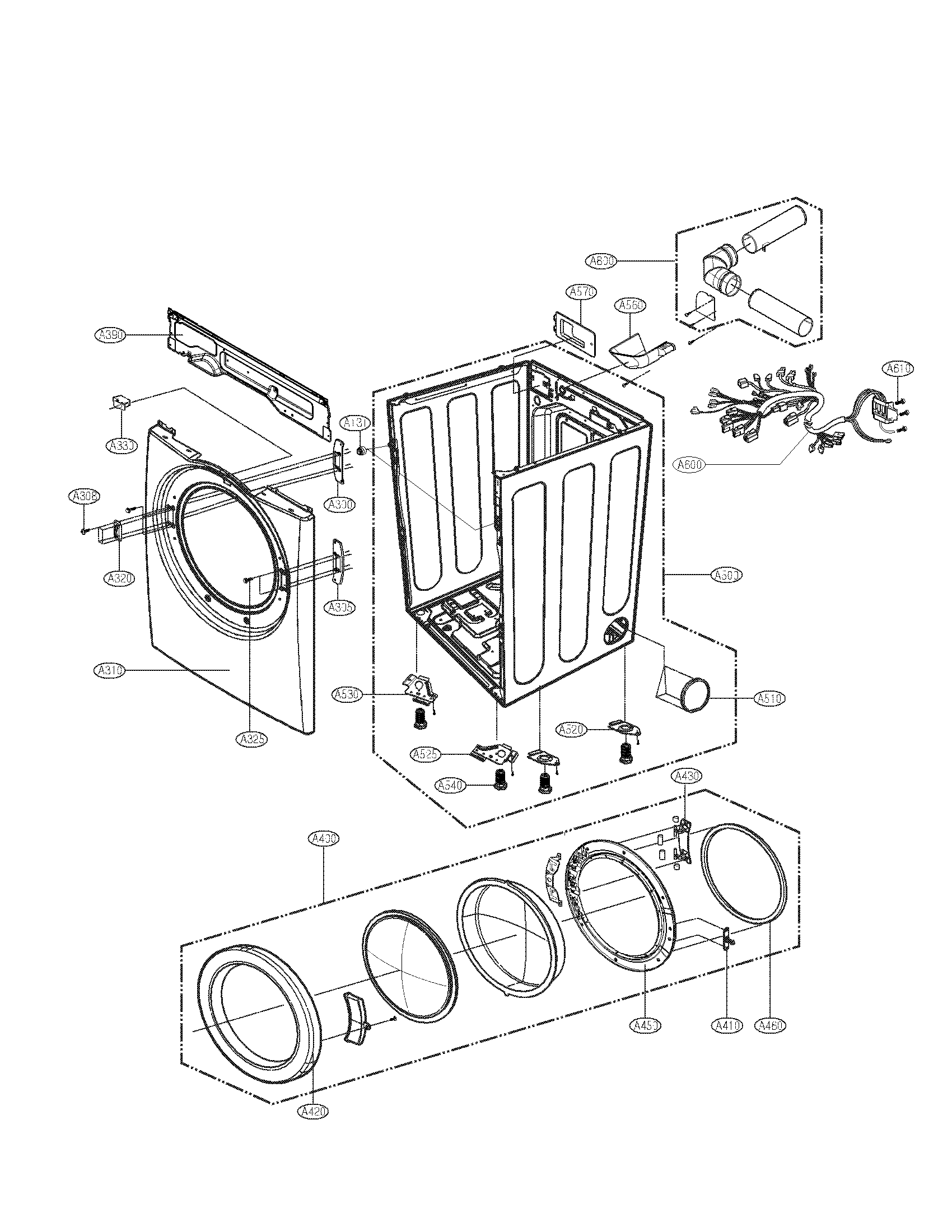 LG DLE2140W cabinet and door assembly parts diagram