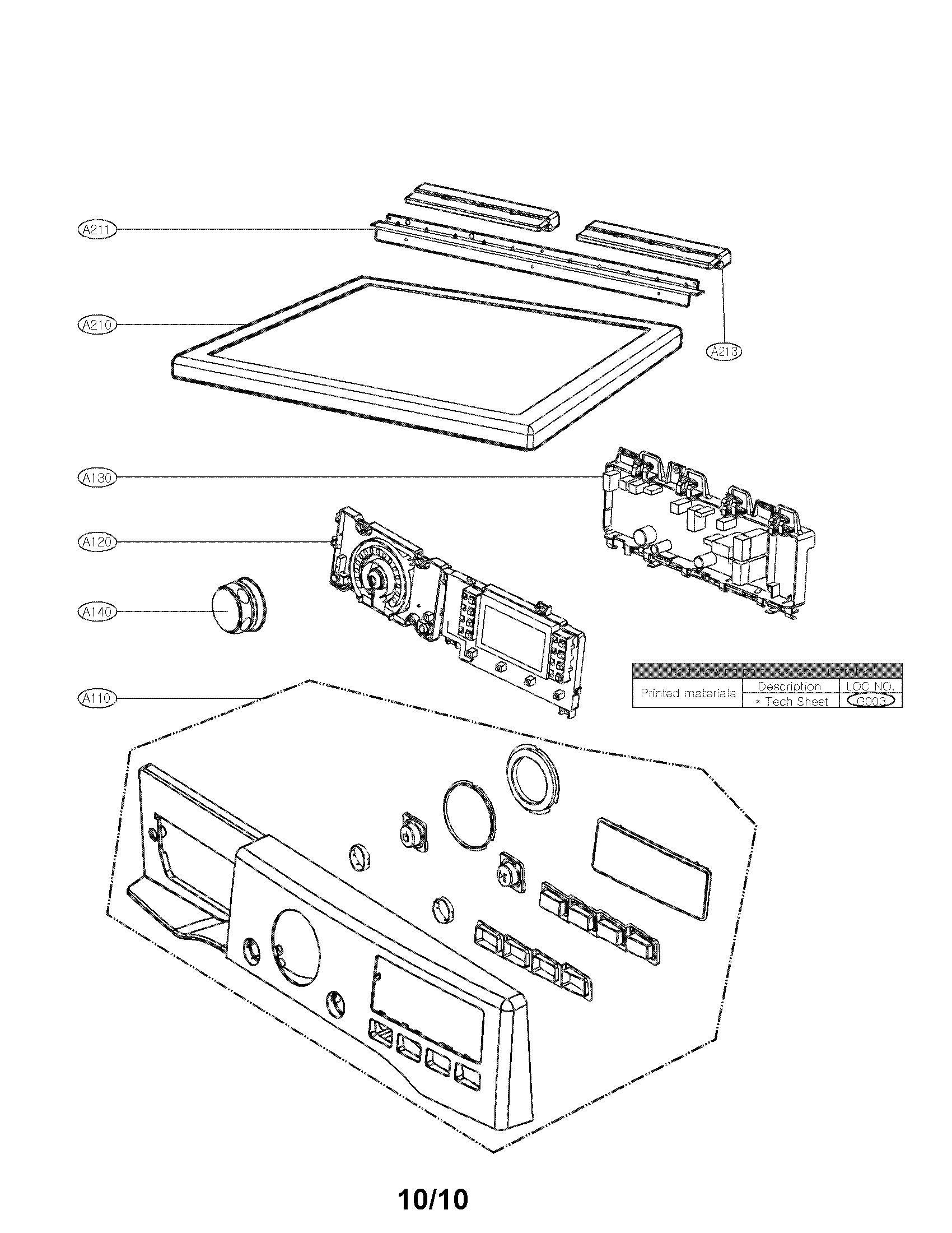 LG DLEX3875V control panel and plate assembly parts diagram