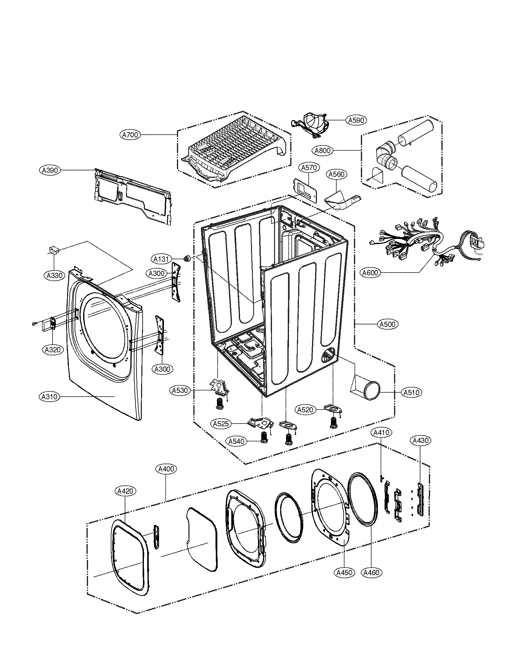 LG DLEX3875V cabinet and door assembly parts diagram