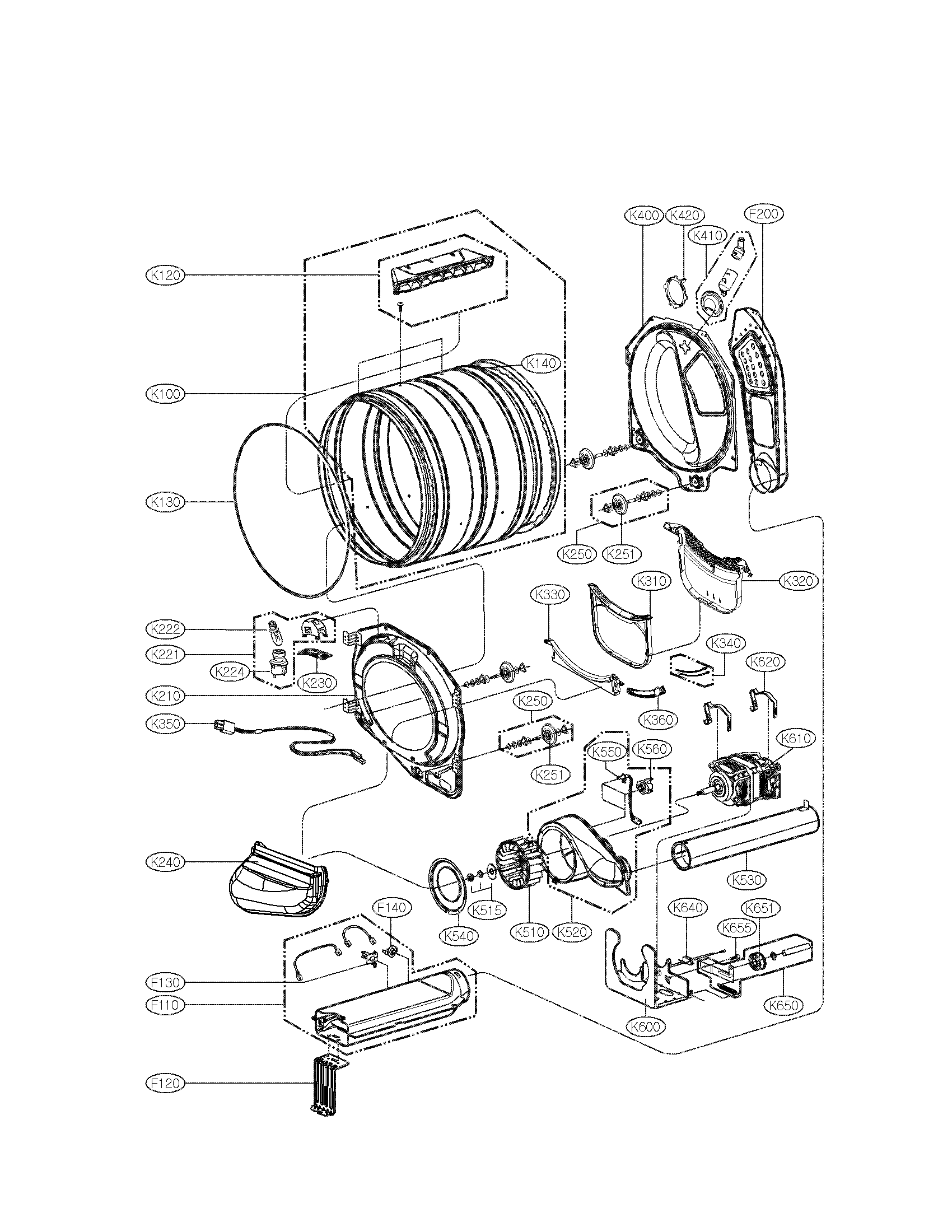 LG DLEX3875V drum and motor parts assembly diagram