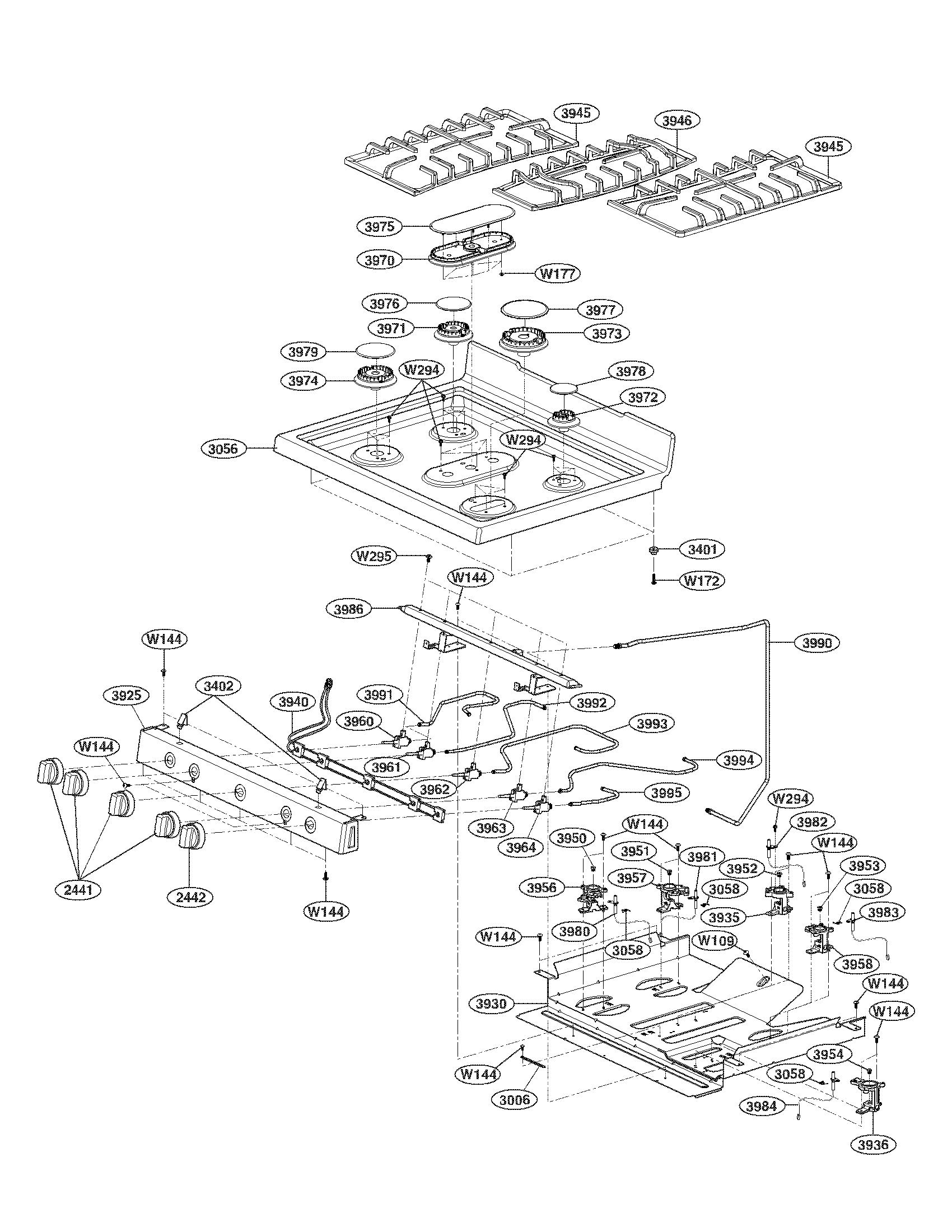 LG LRG3093ST/00 cooktop parts diagram