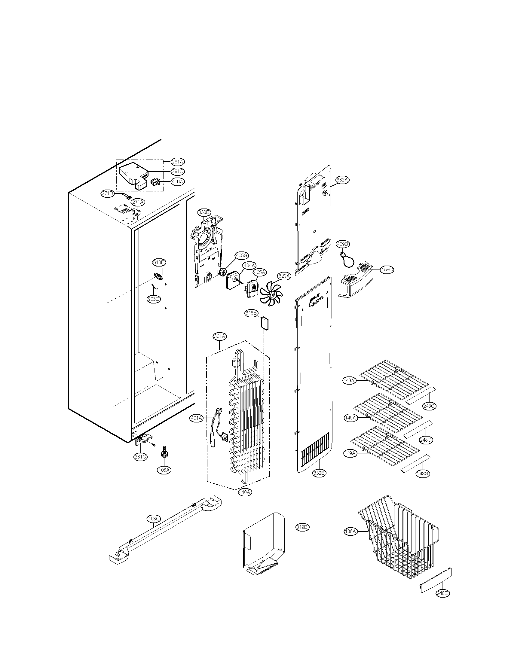 Kenmore 79551322011 freezer compartment parts diagram