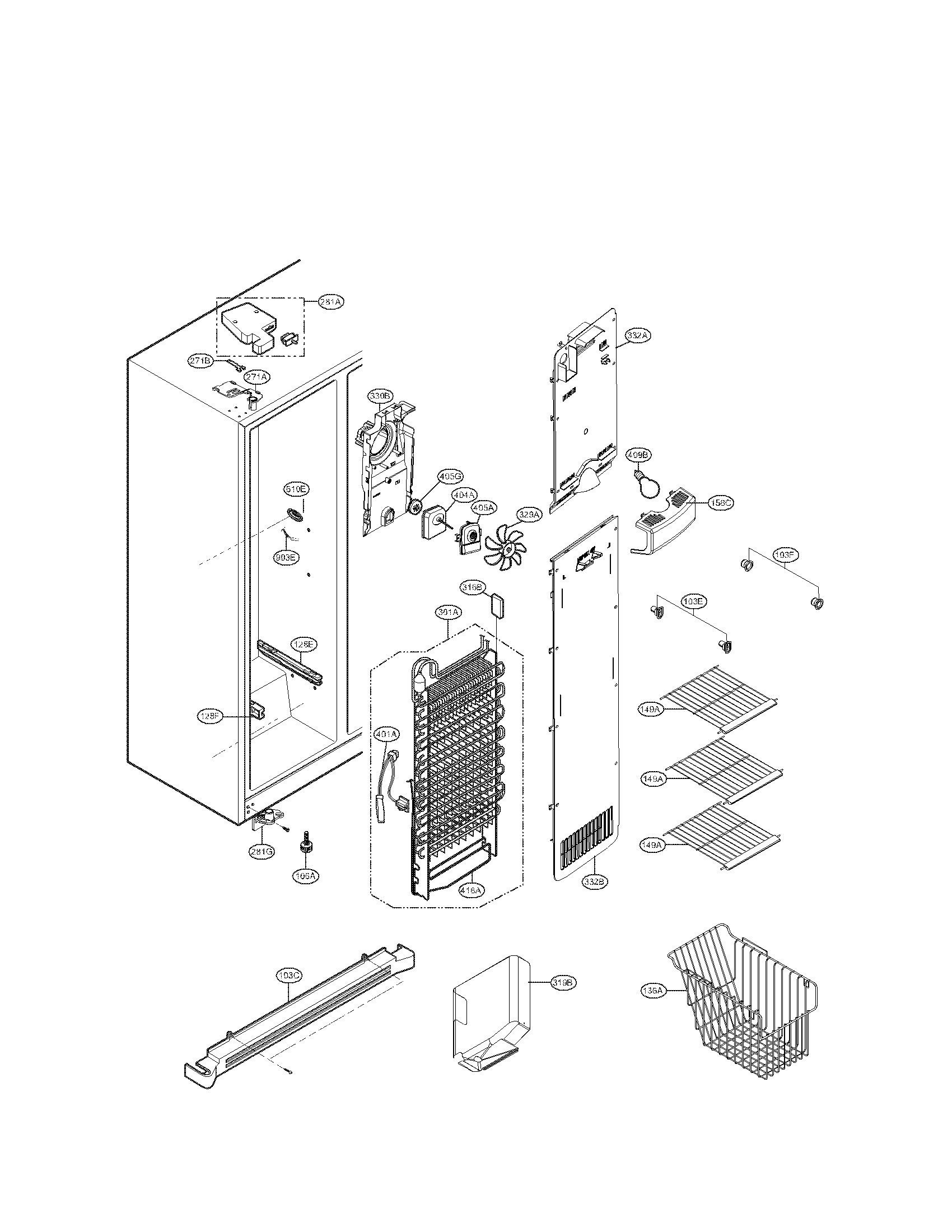 Kenmore 79551012011 freezer compartment parts diagram