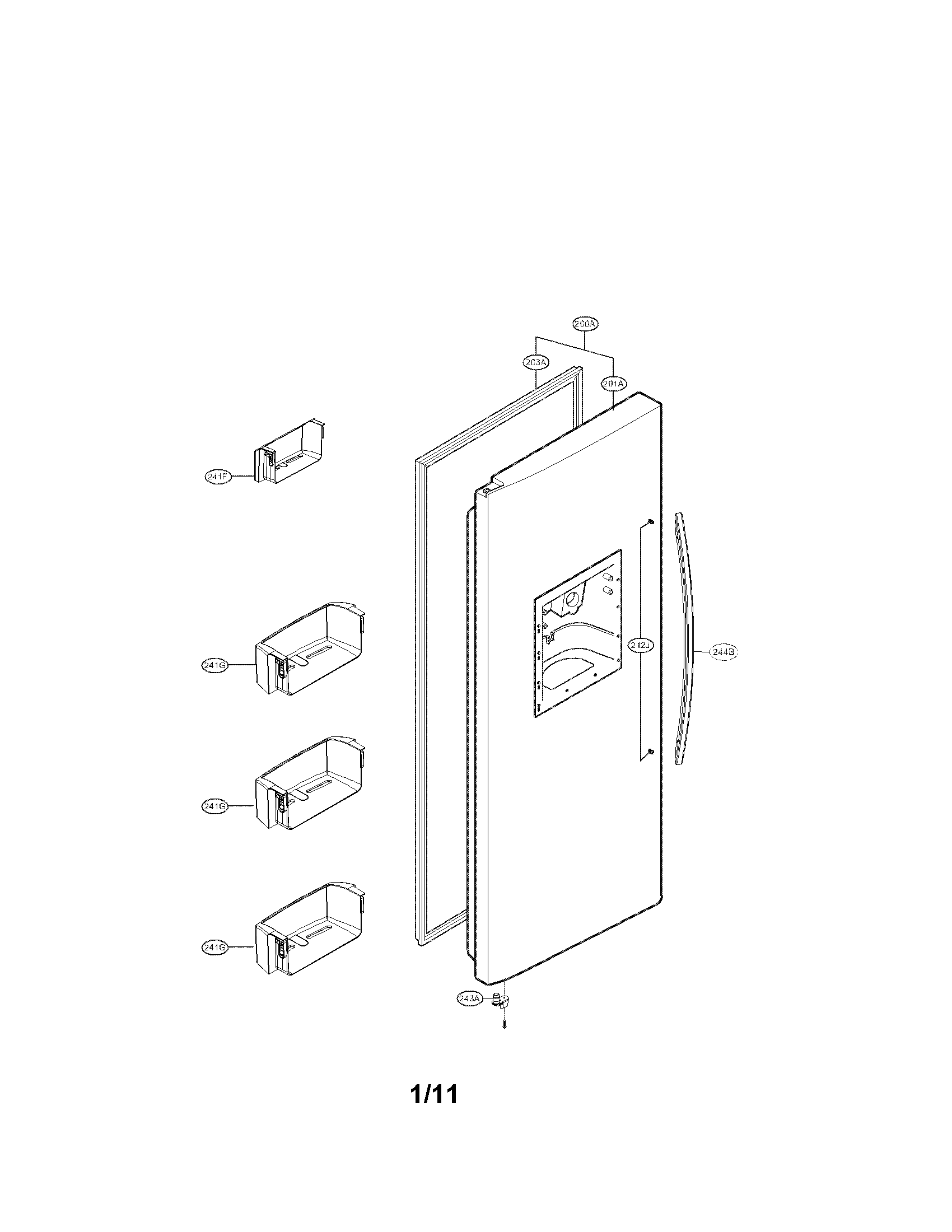 Kenmore 79551016011 freezer door parts diagram