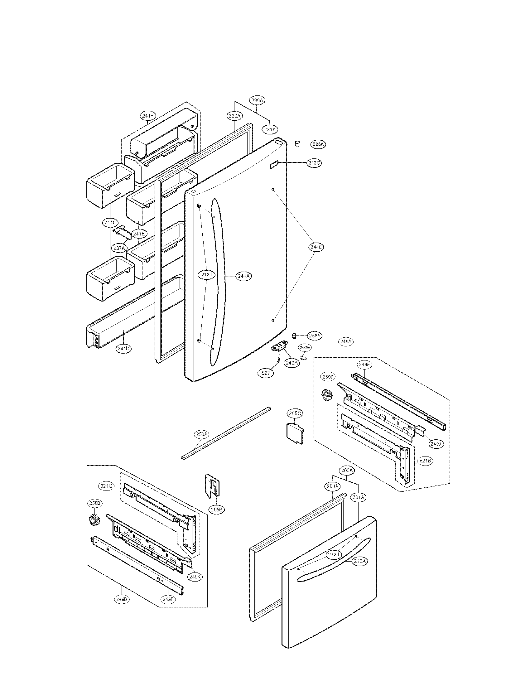 Kenmore Elite 79576283600 door parts diagram