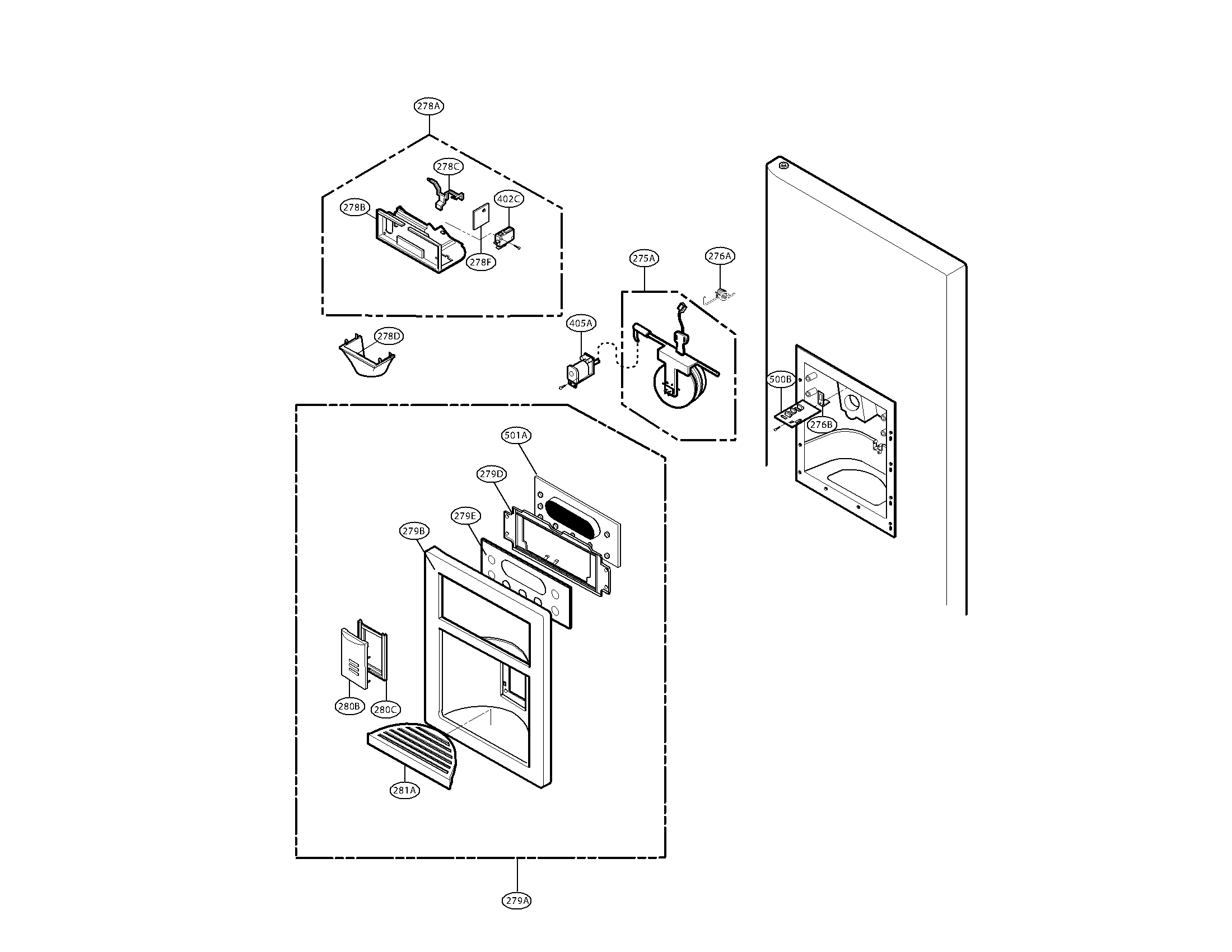 Kenmore Elite 79579753903 dispenser parts diagram