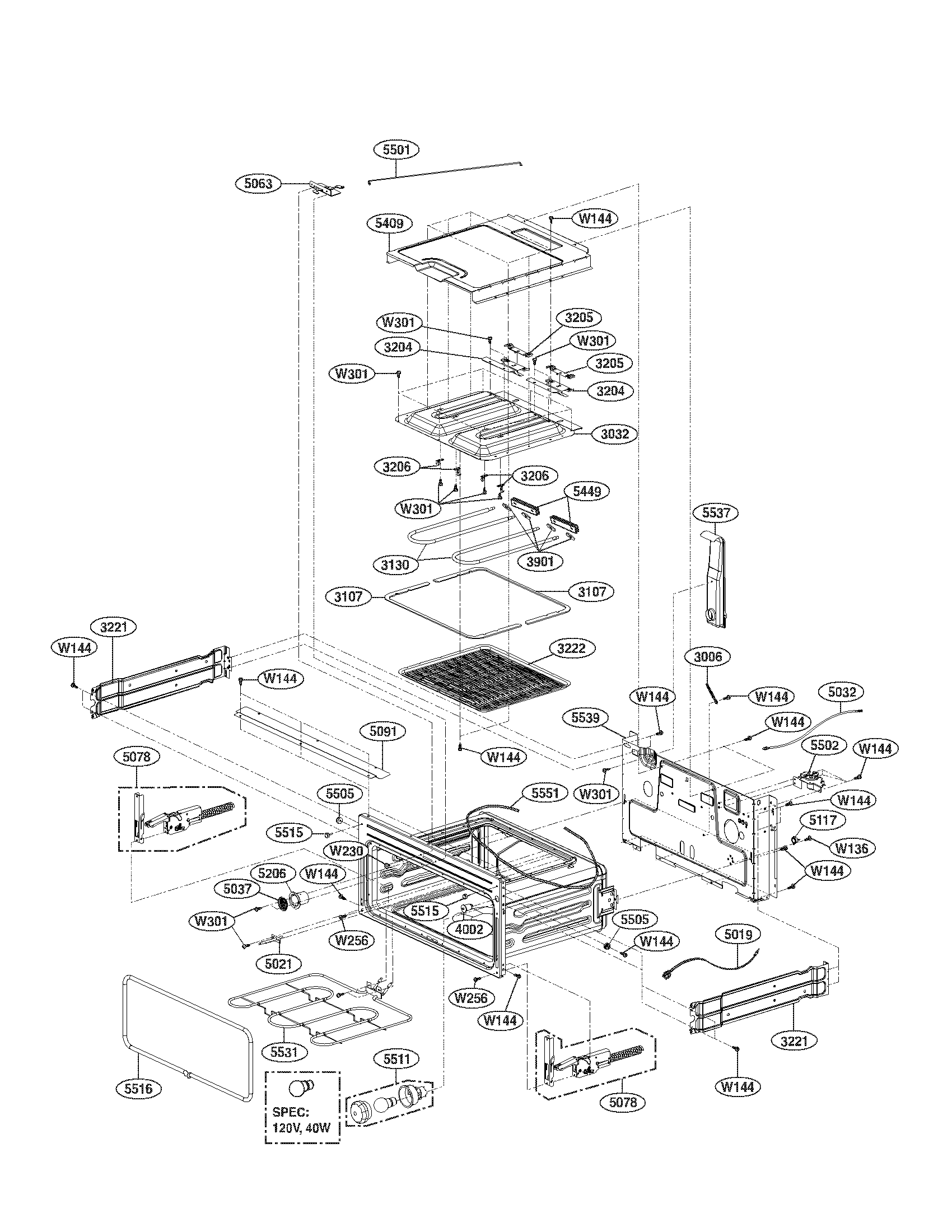 LG LDE3017ST/00 upper cavity parts diagram