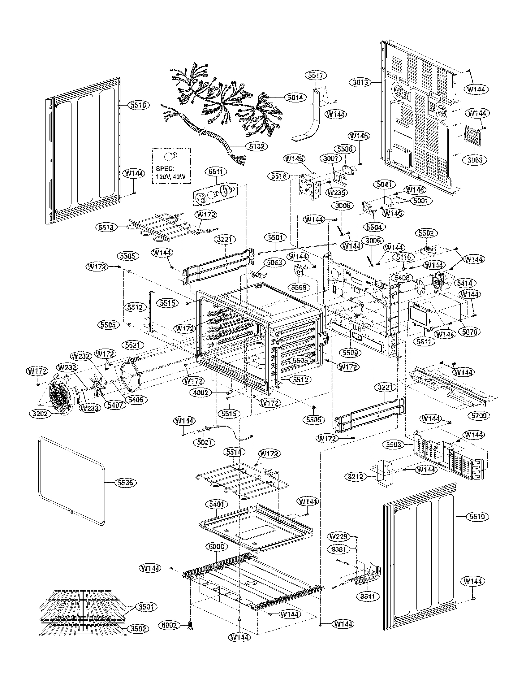 LG LDE3017SW/00 lower cavity parts diagram