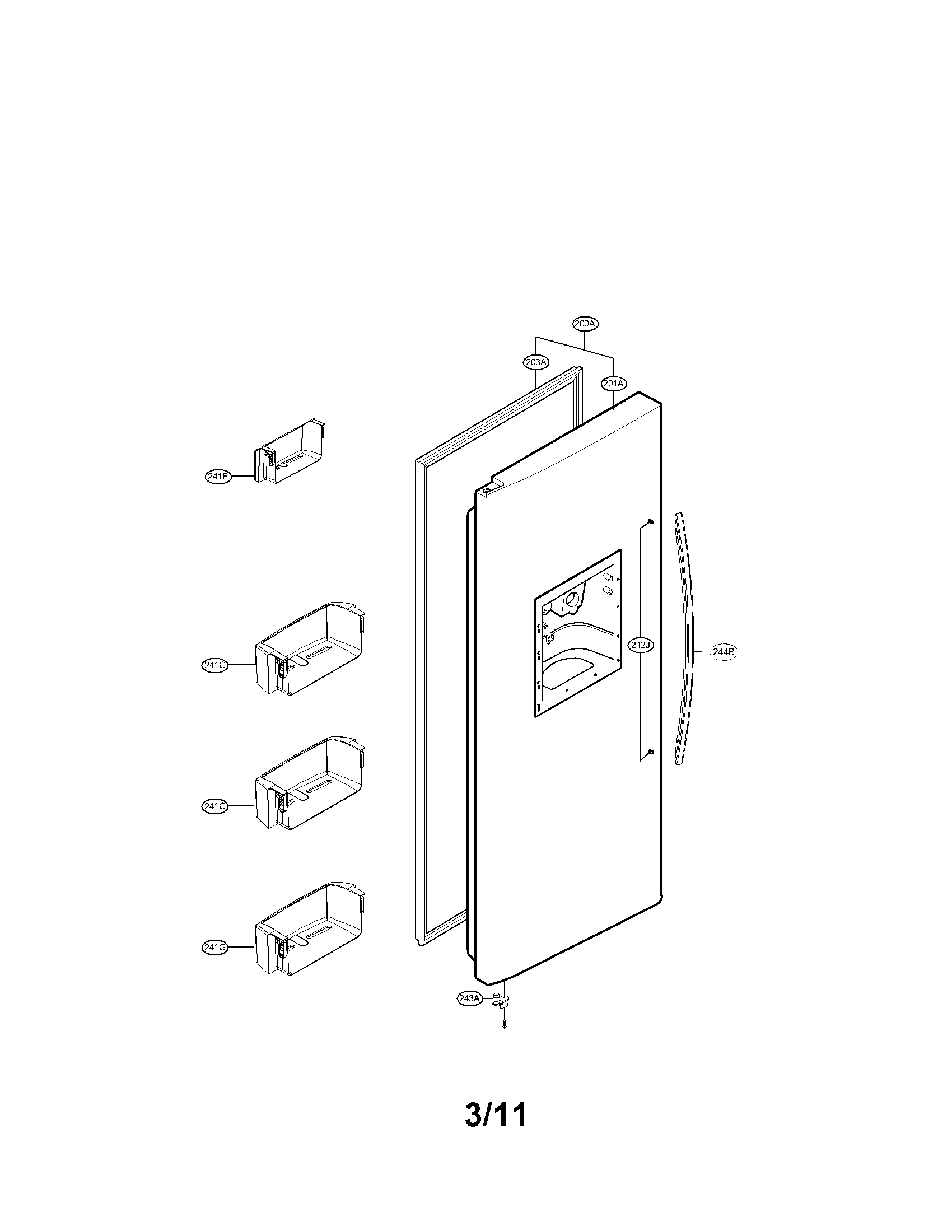 Kenmore 79551016012 freezer door parts diagram