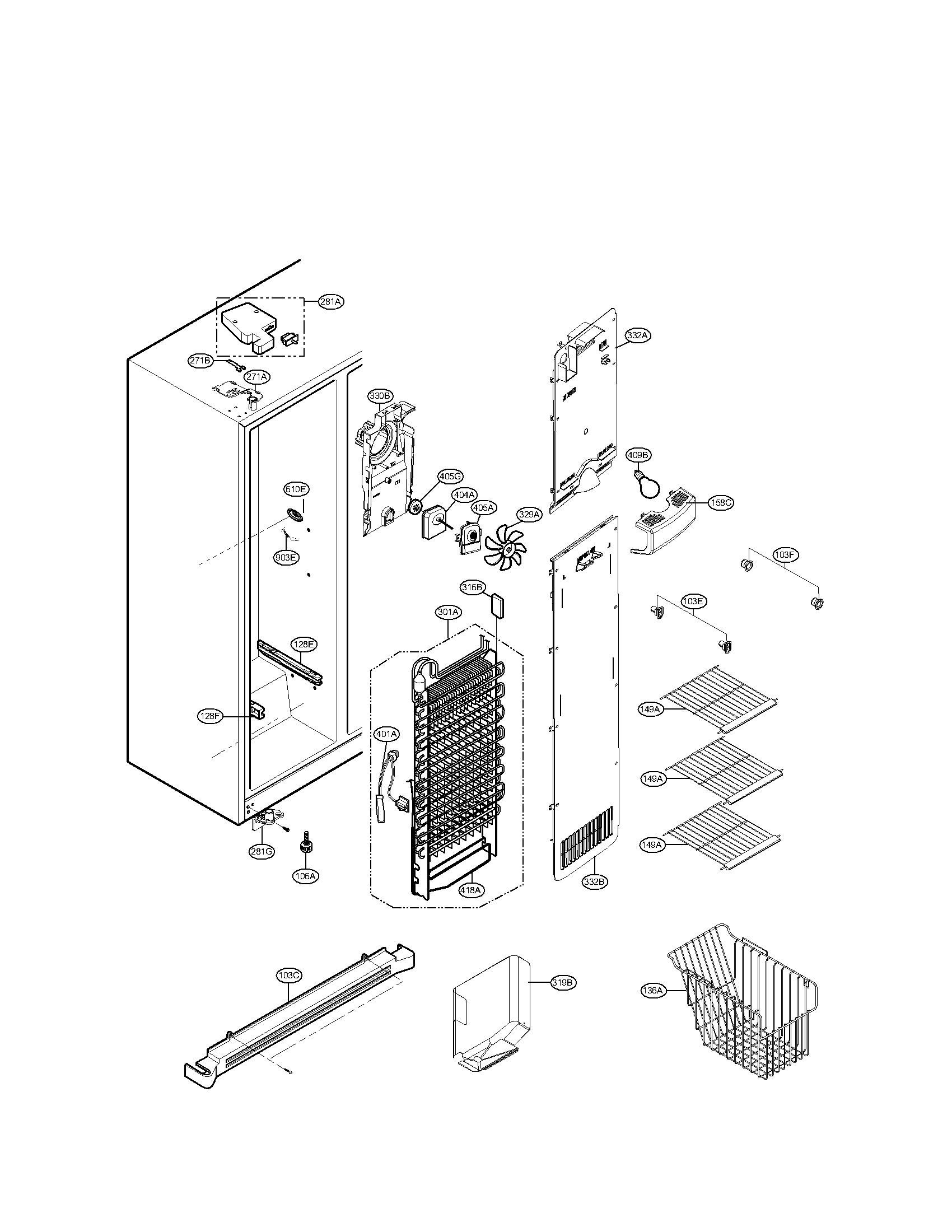 Kenmore 79551016012 freezer compartment parts diagram