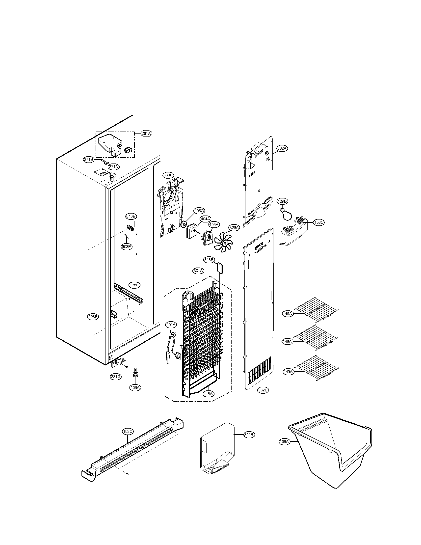 Kenmore 79551026012 freezer compartment parts diagram