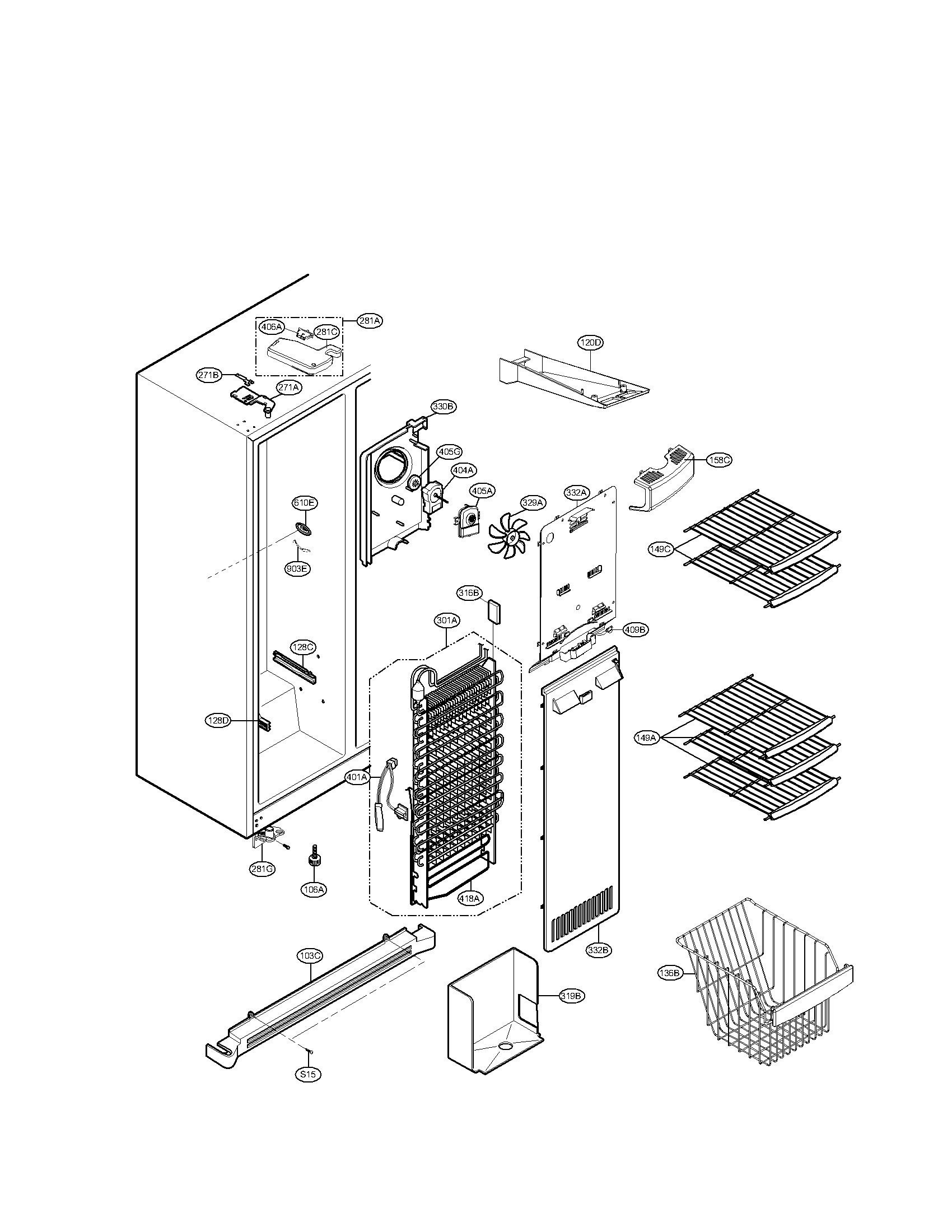 Kenmore 79551032011 freezer compartment parts diagram