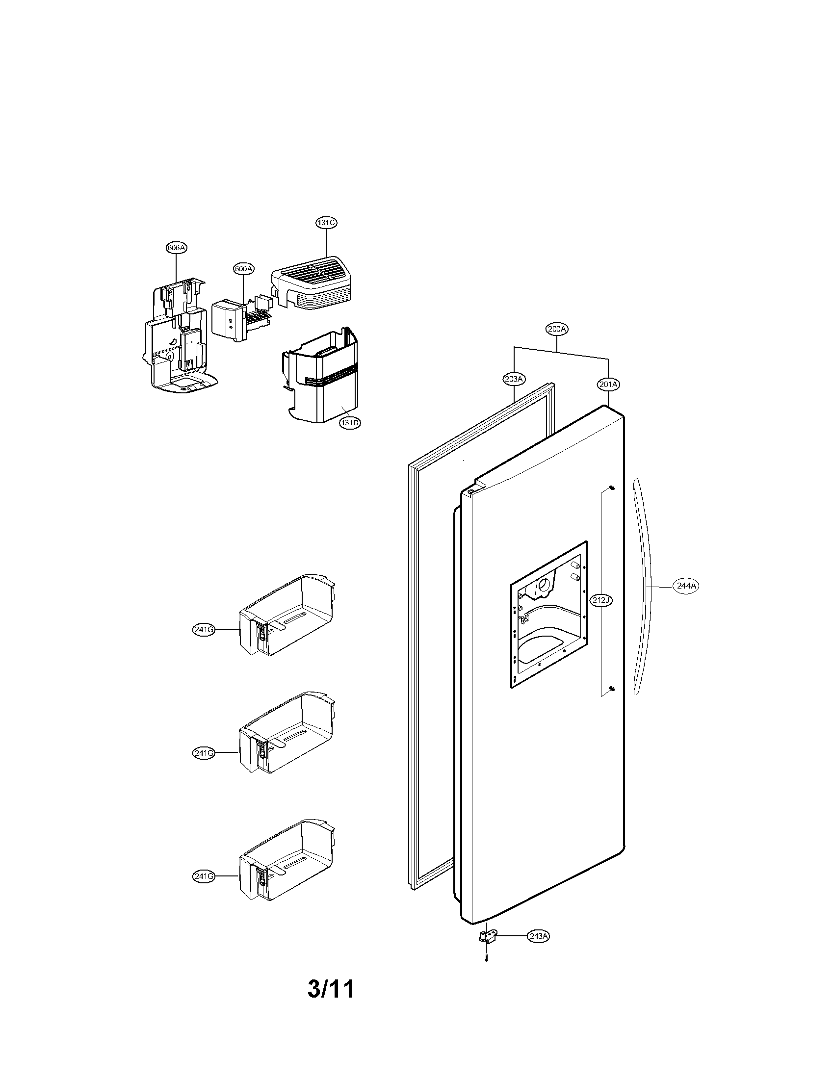 Kenmore 79551039011 freezer door parts diagram
