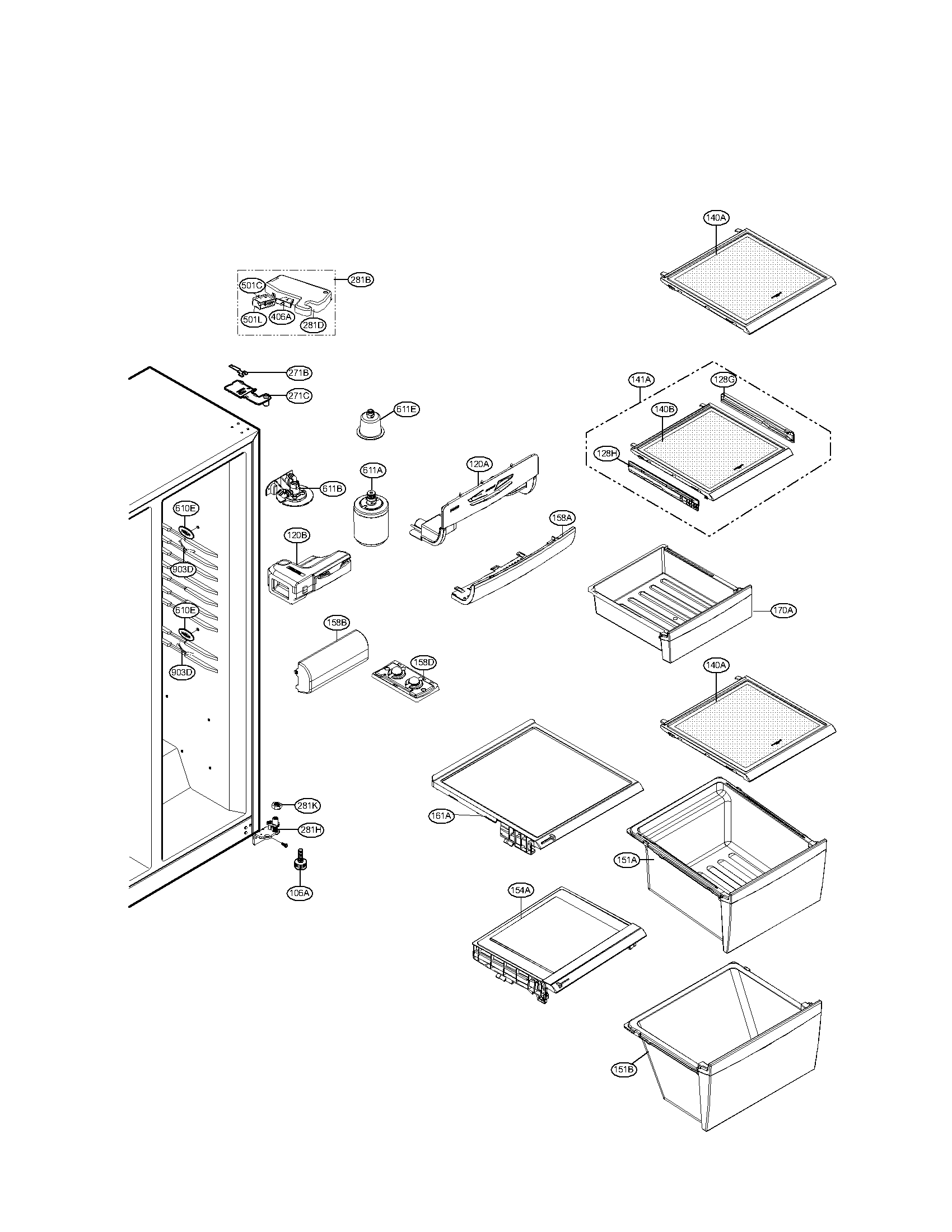 Kenmore 79551039011 refrigerator compartment parts diagram