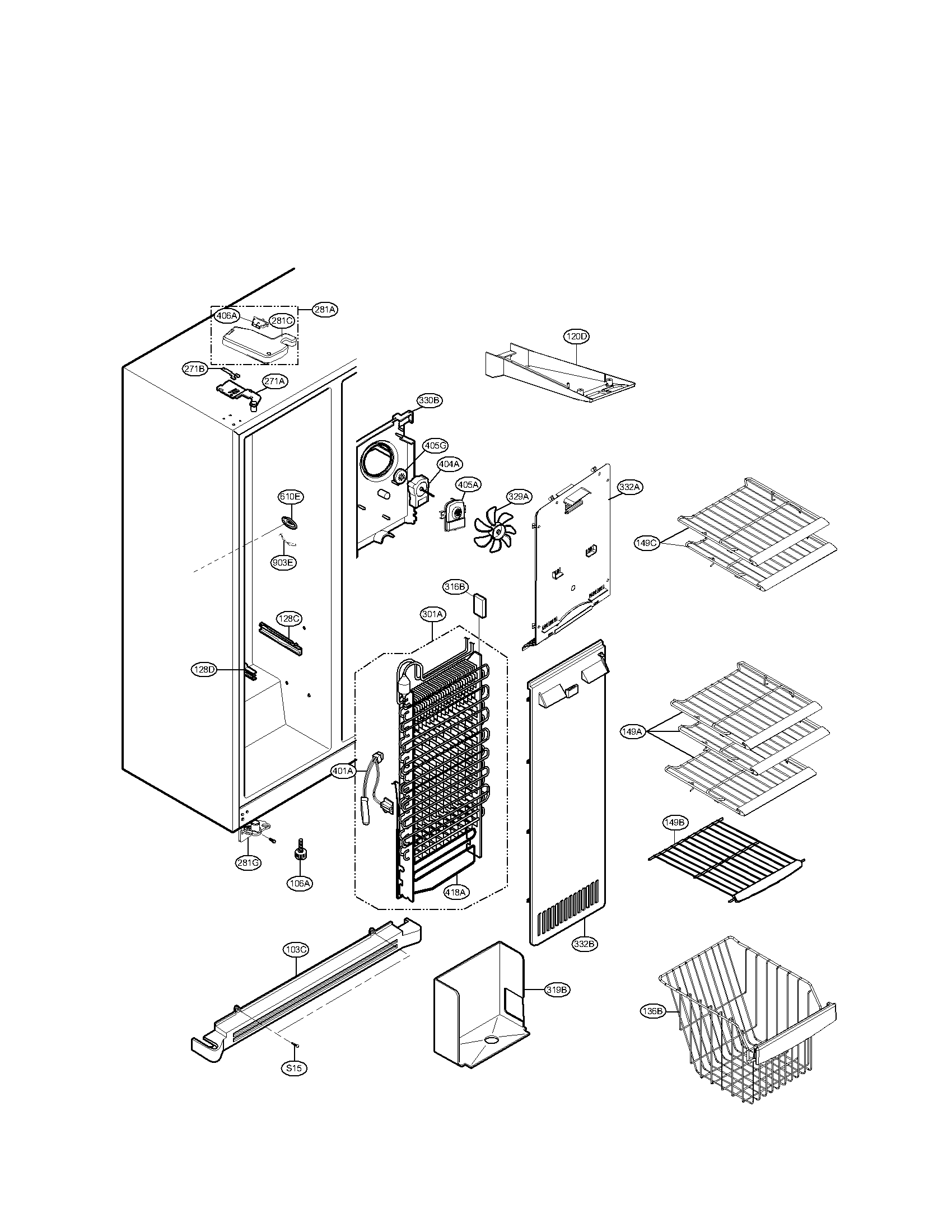 Kenmore Elite 79551079011 freezer compartment parts diagram