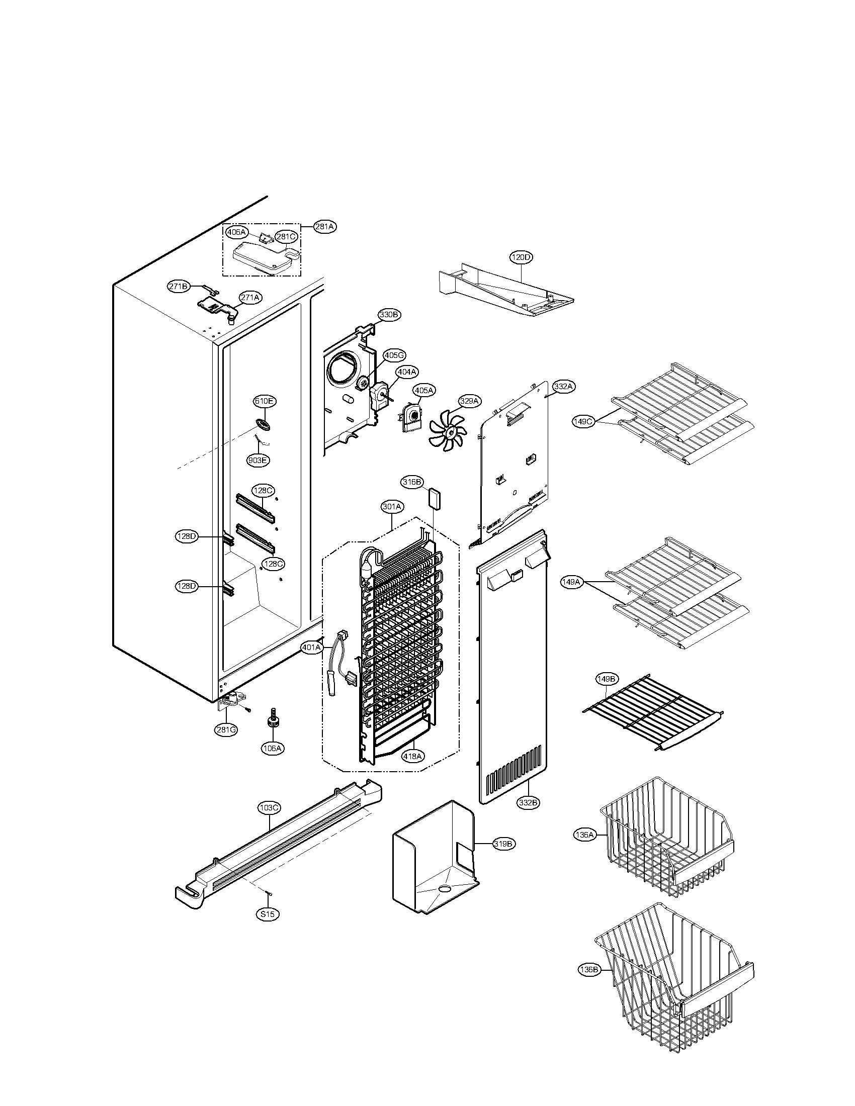 Kenmore Elite 79551083011 freezer compartment parts diagram