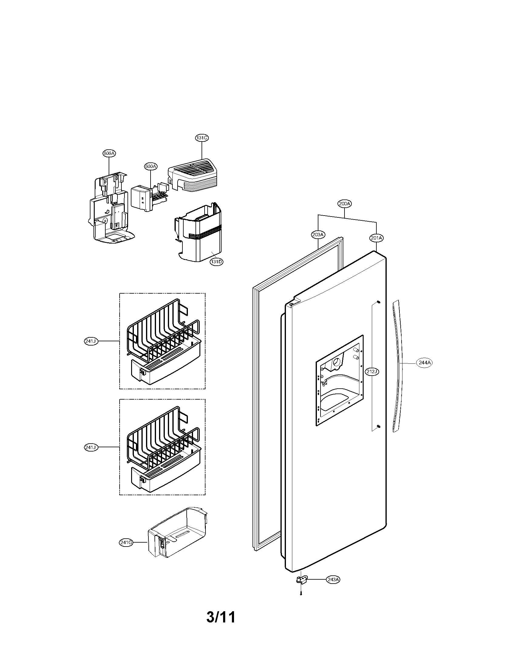 Kenmore Elite 79551086011 freezer door parts diagram