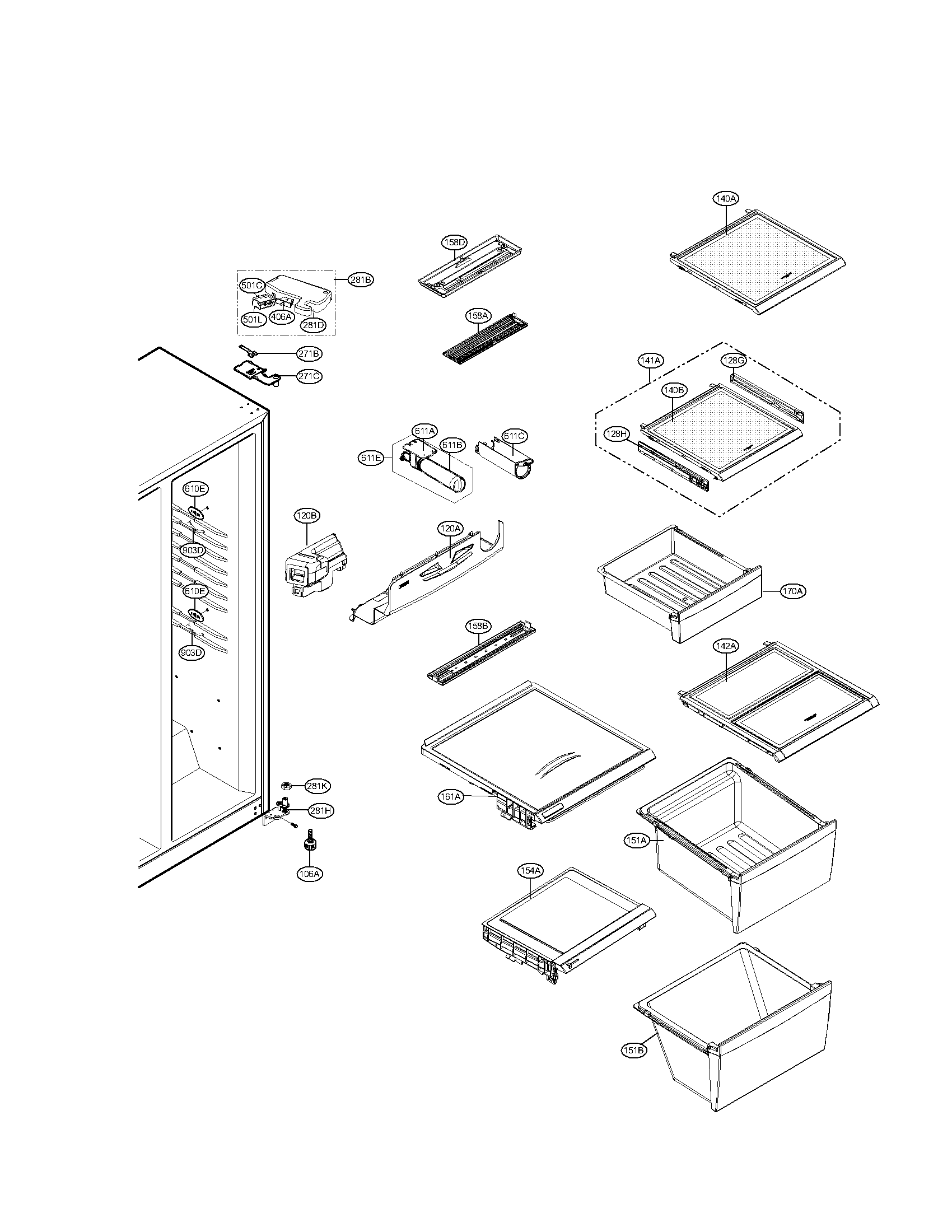 Kenmore Elite 79551086011 refrigerator compartment parts diagram