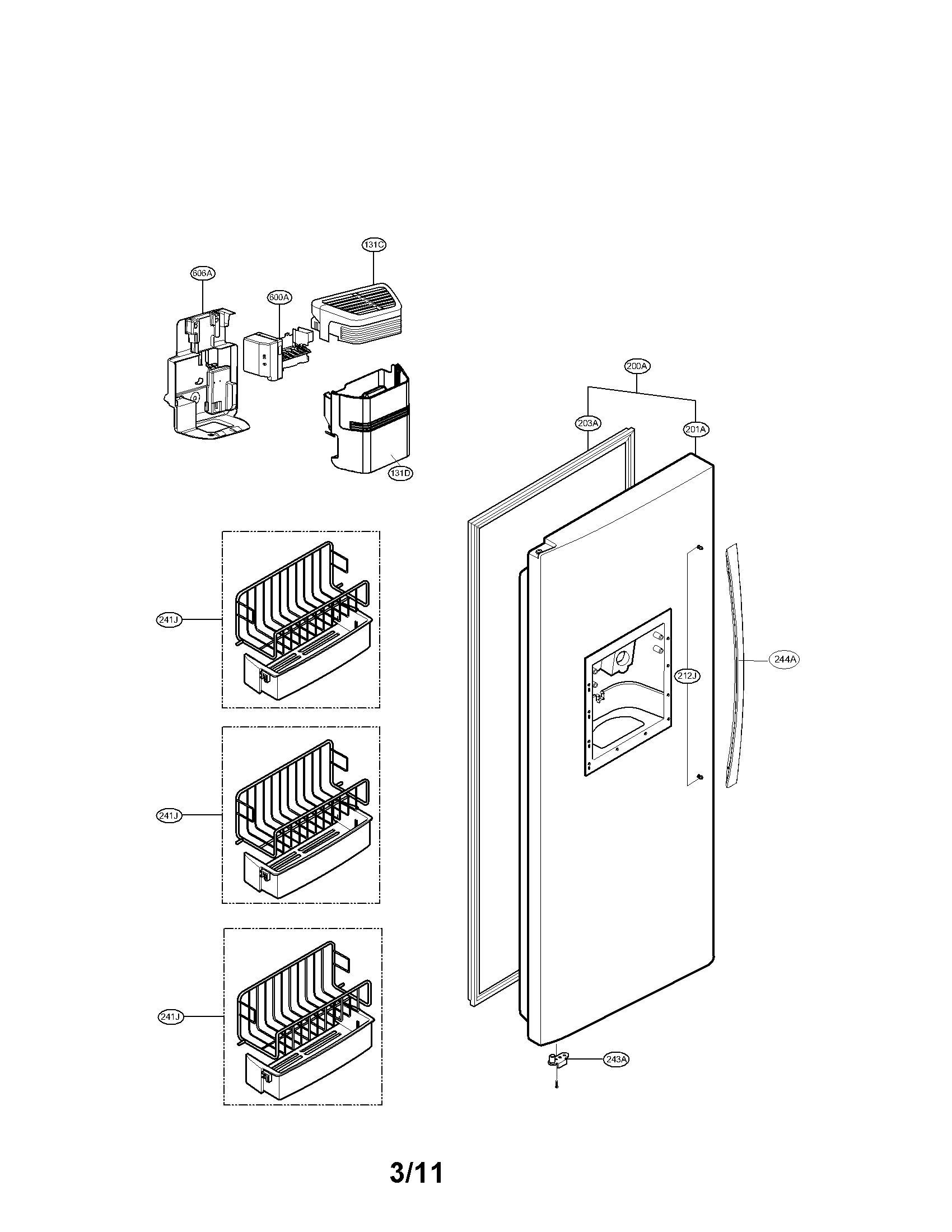 Kenmore Elite 79551093011 freezer door parts diagram