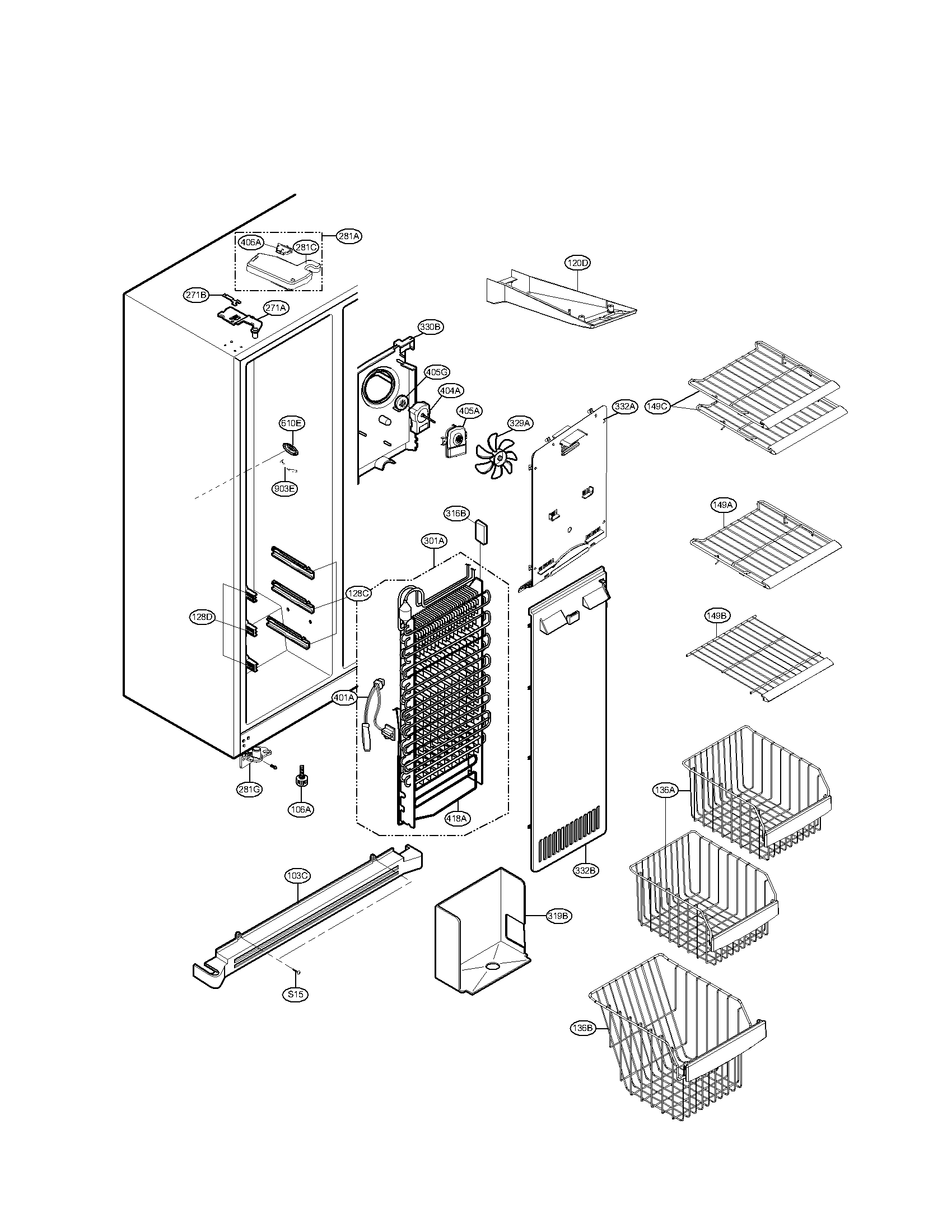 Kenmore Elite 79551093011 freezer compartment parts diagram