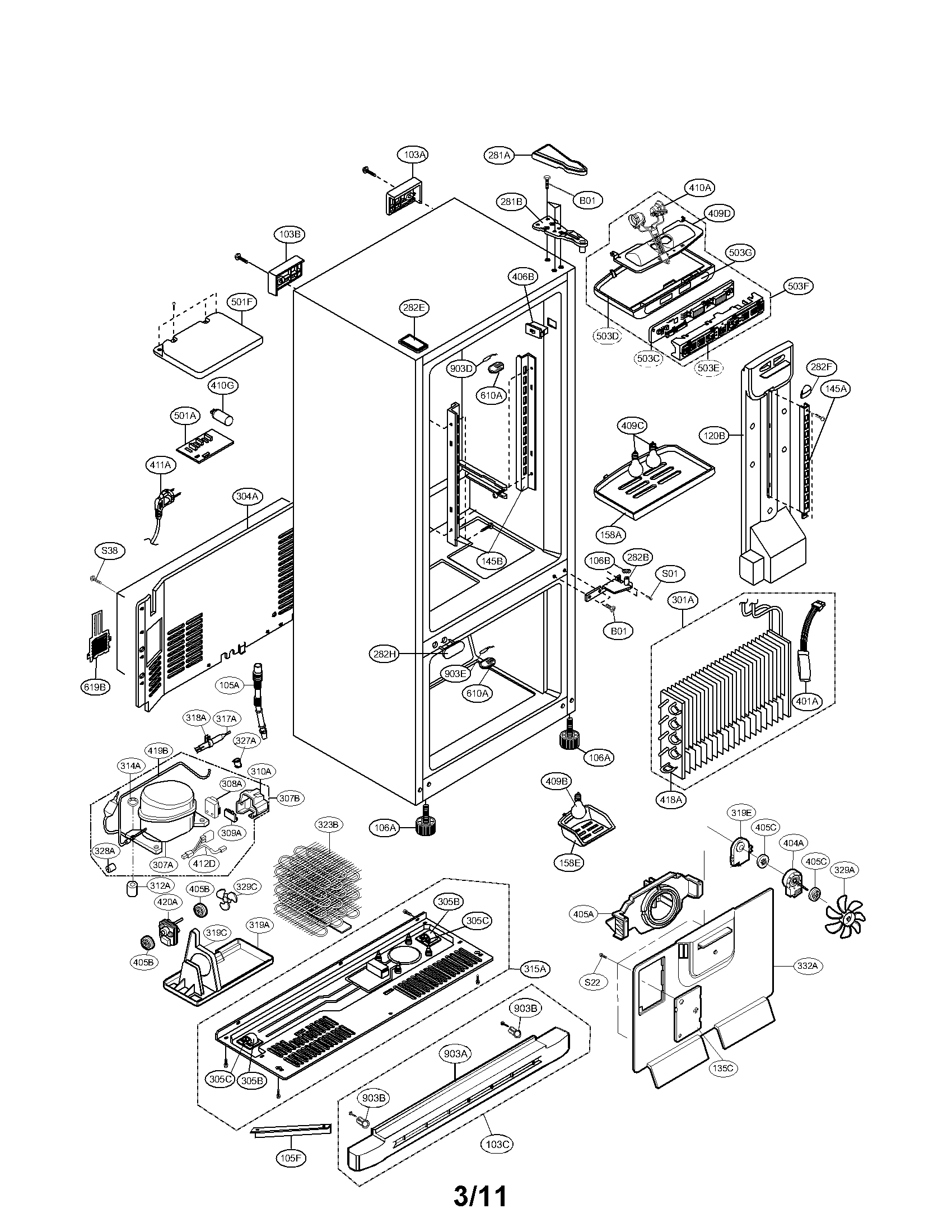 Kenmore 79575082402 case parts diagram
