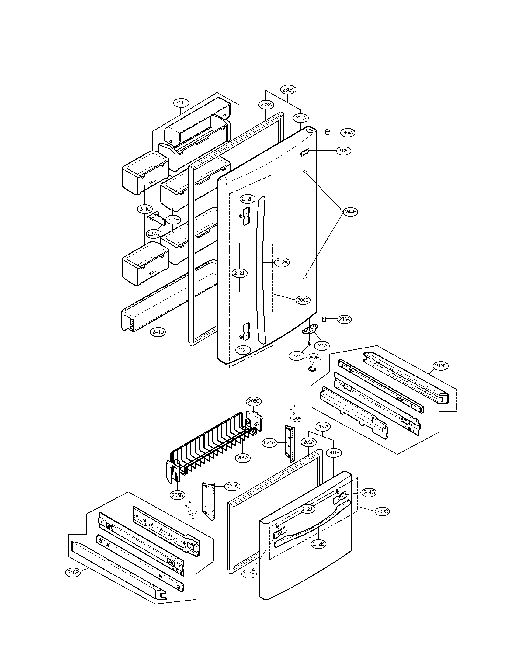 Kenmore 79575082402 door & drawer parts diagram