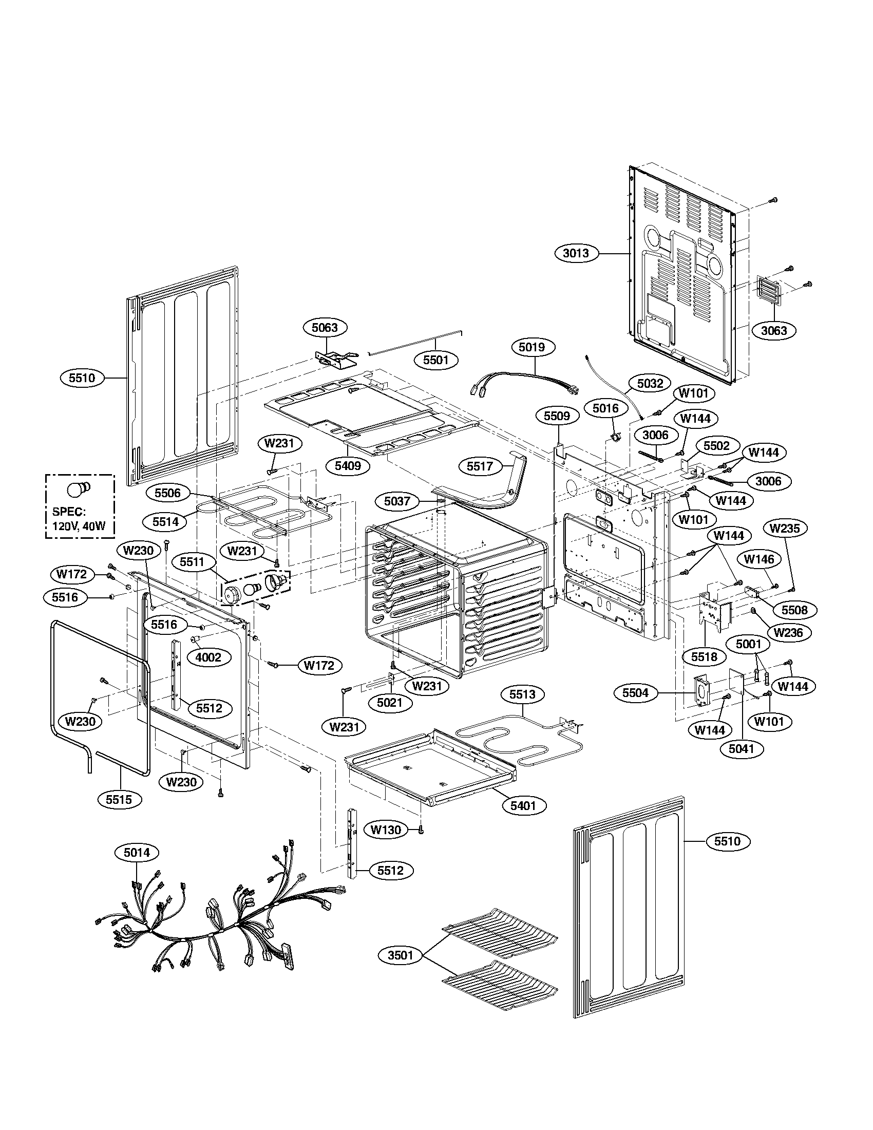 LG LRE3012SW cavity parts diagram