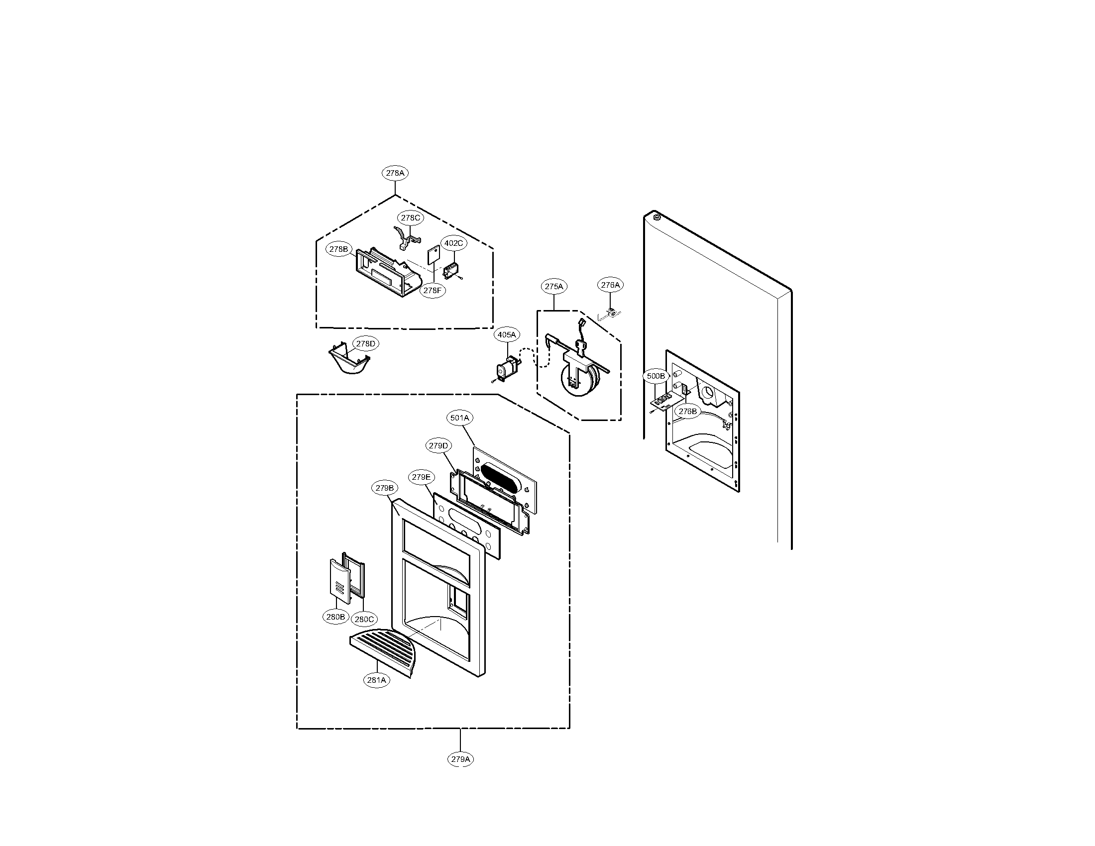Kenmore Elite 79578509803 dispenser parts diagram