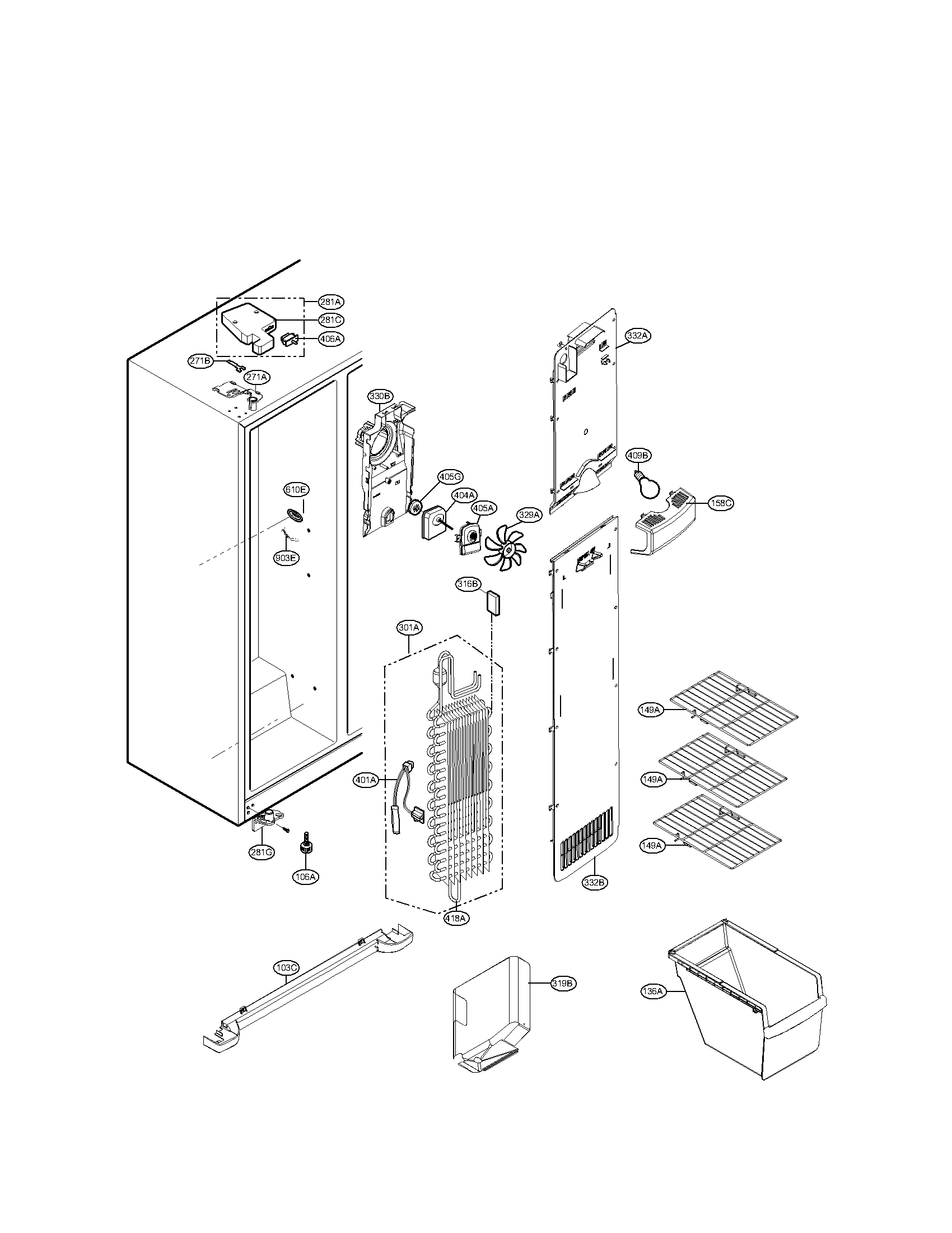 Kenmore 79551312011 freezer compartment parts diagram