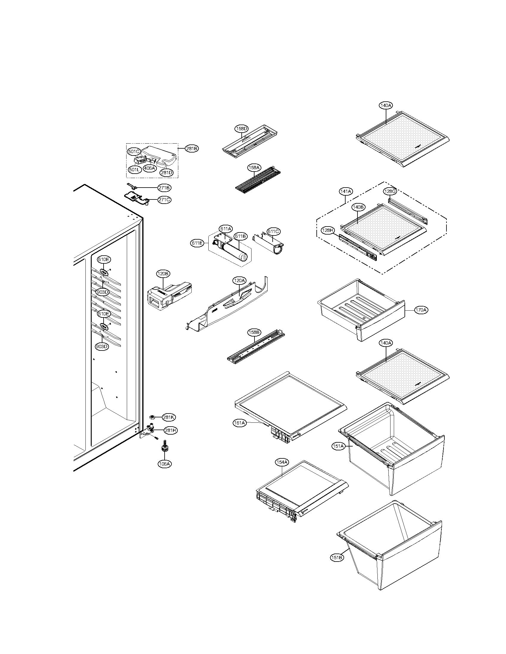 Kenmore Elite 79551072010 refrigerator compartment parts diagram