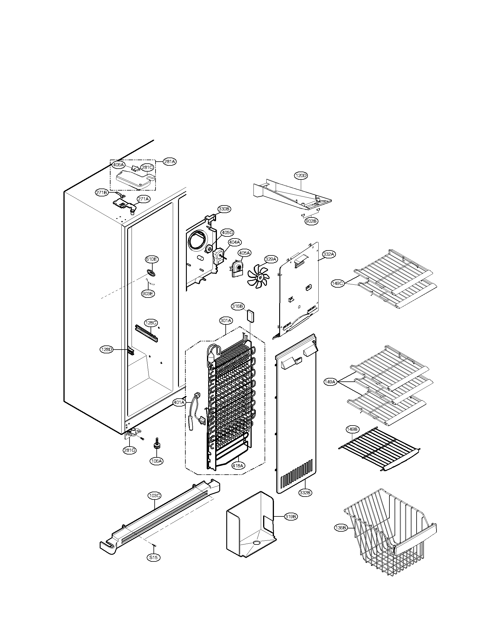 Kenmore Elite 79551073010 freezer compartment parts diagram