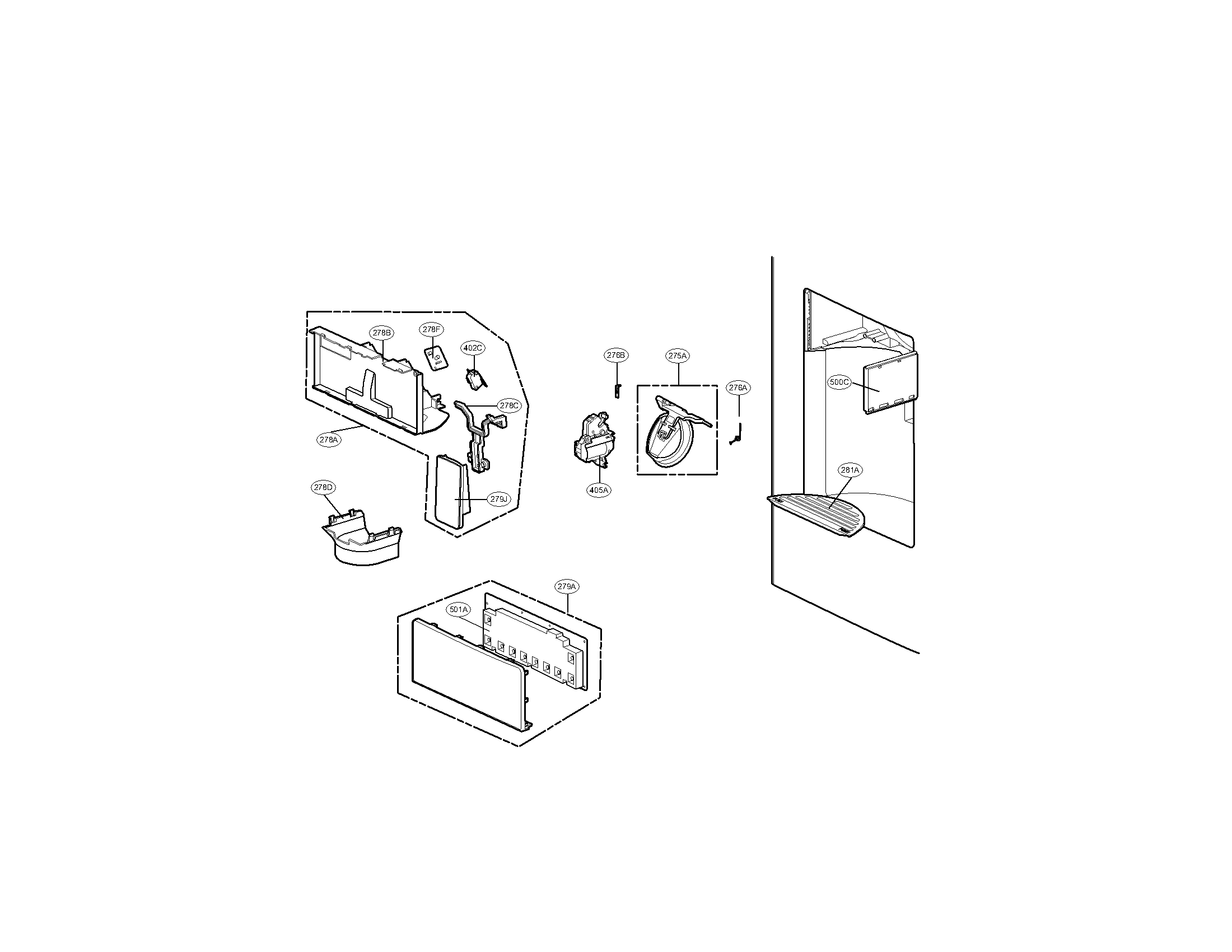 Kenmore Elite 79579779901 dispenser parts diagram
