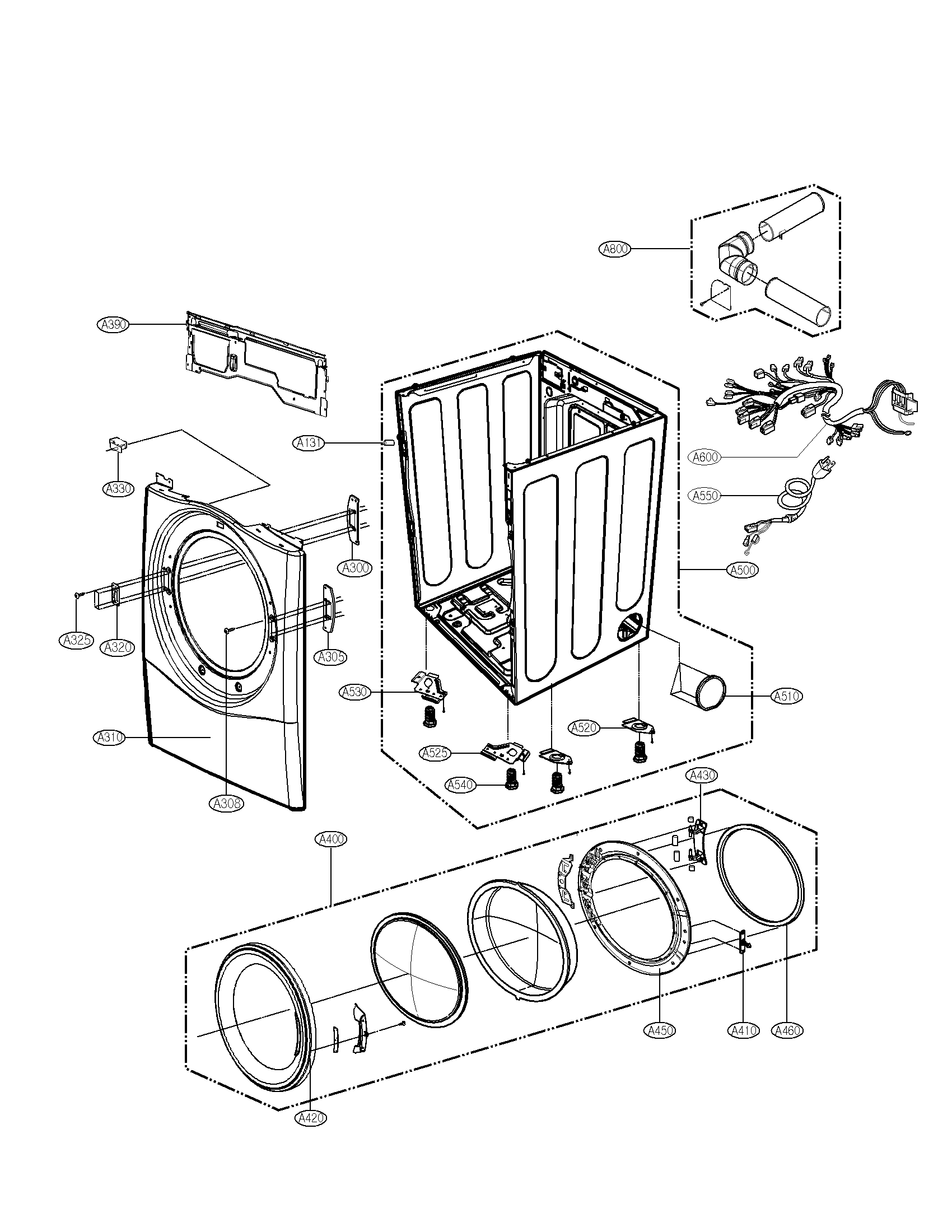 LG DLG2351W cabinet and door assembly parts diagram