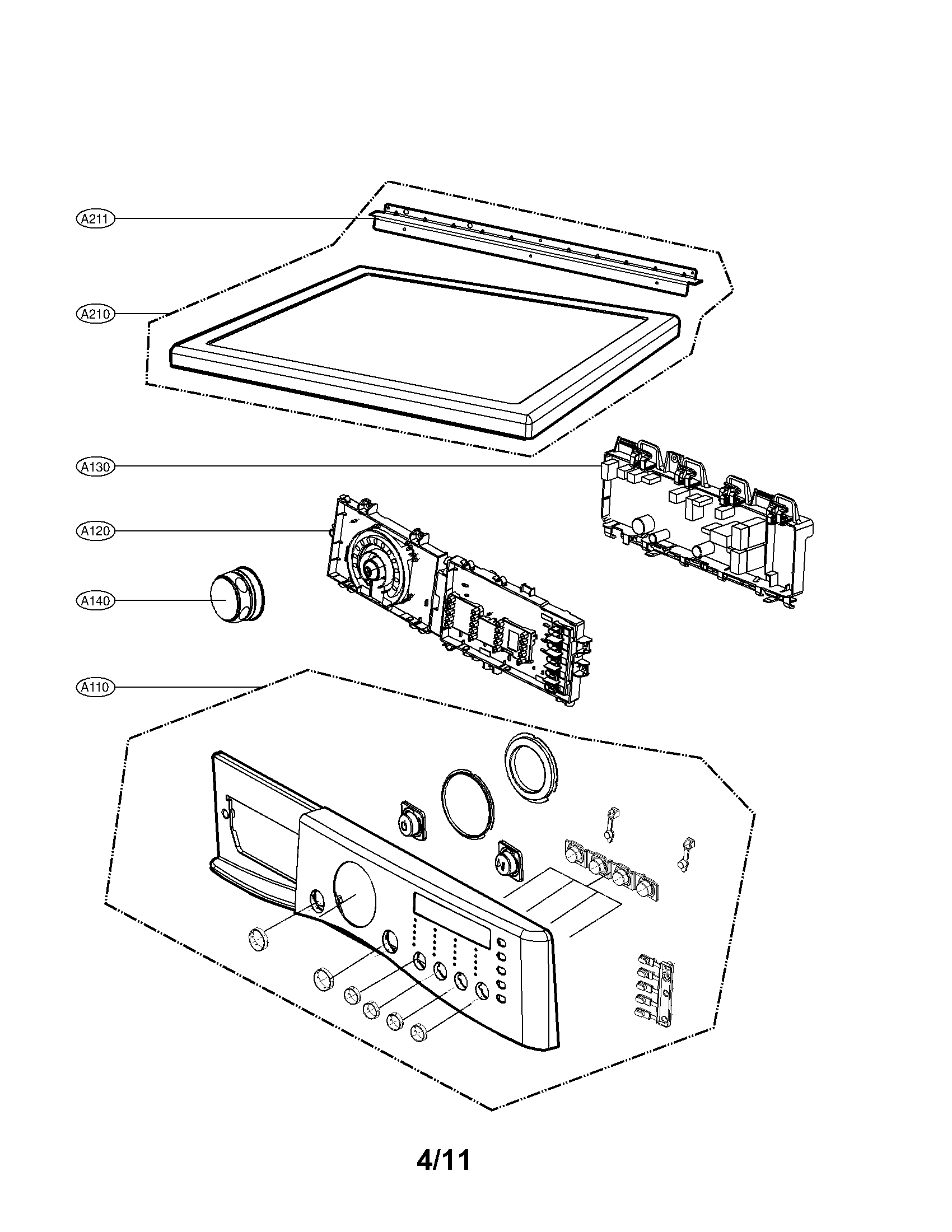 LG DLGX3361V control panel and palte assembly diagram