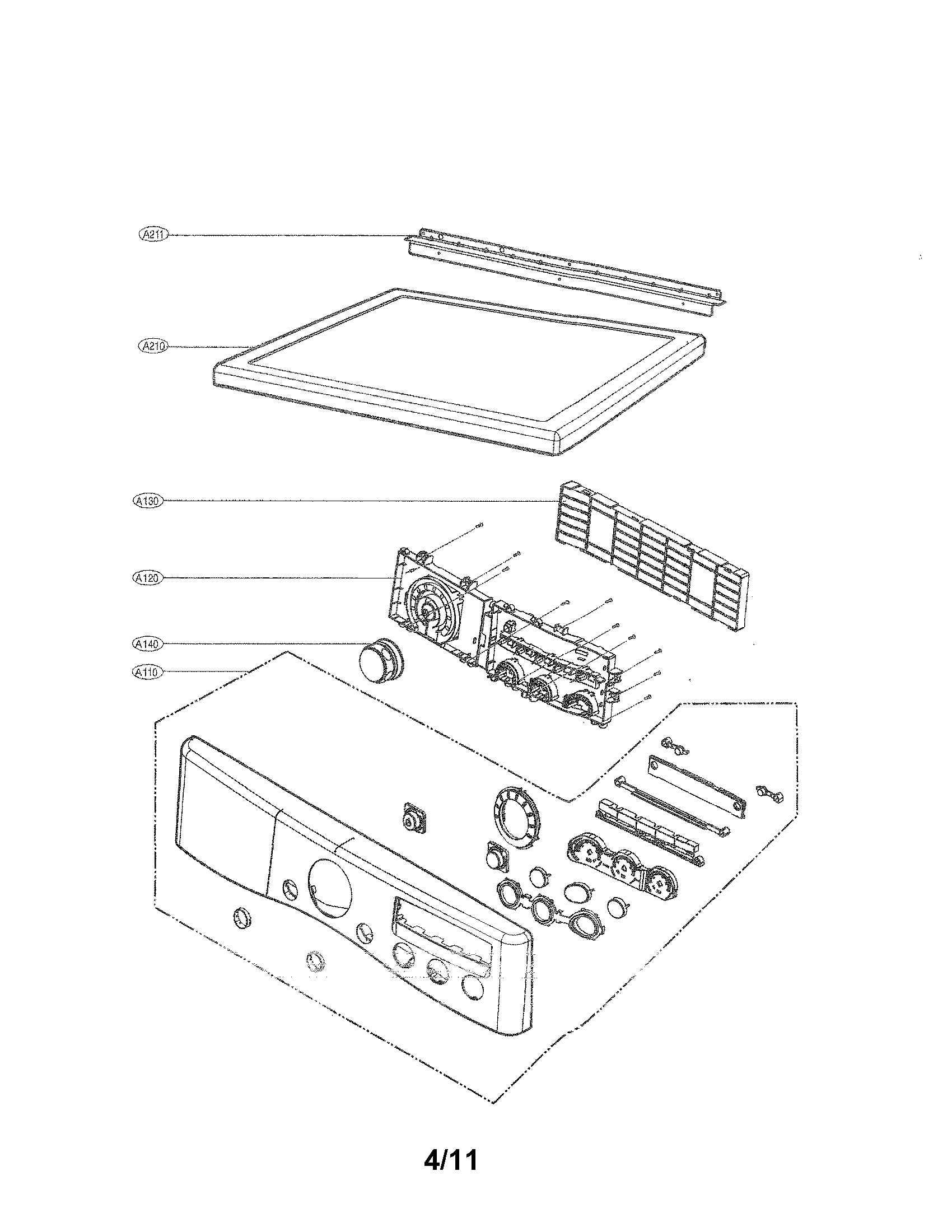 LG DLE2350W control panel and plate assembly parts diagram