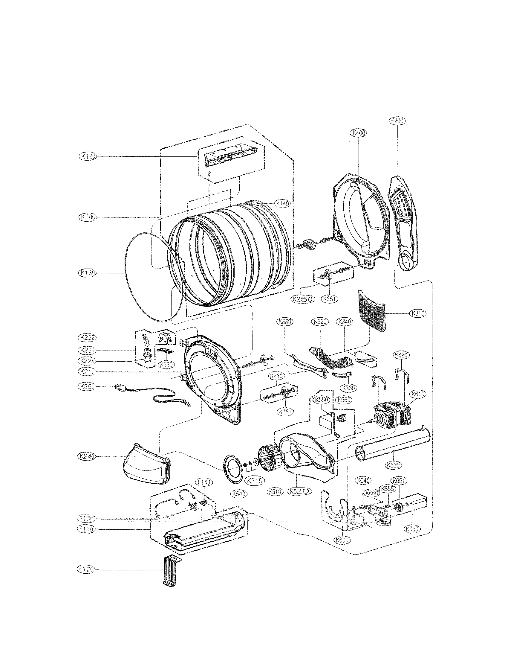 LG DLE2350W drum and motor assembly parts diagram