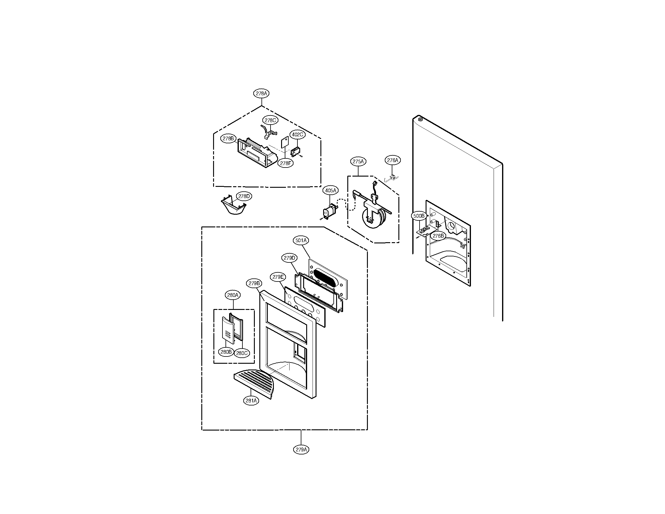 Kenmore Elite 79579754905 dispenser parts diagram